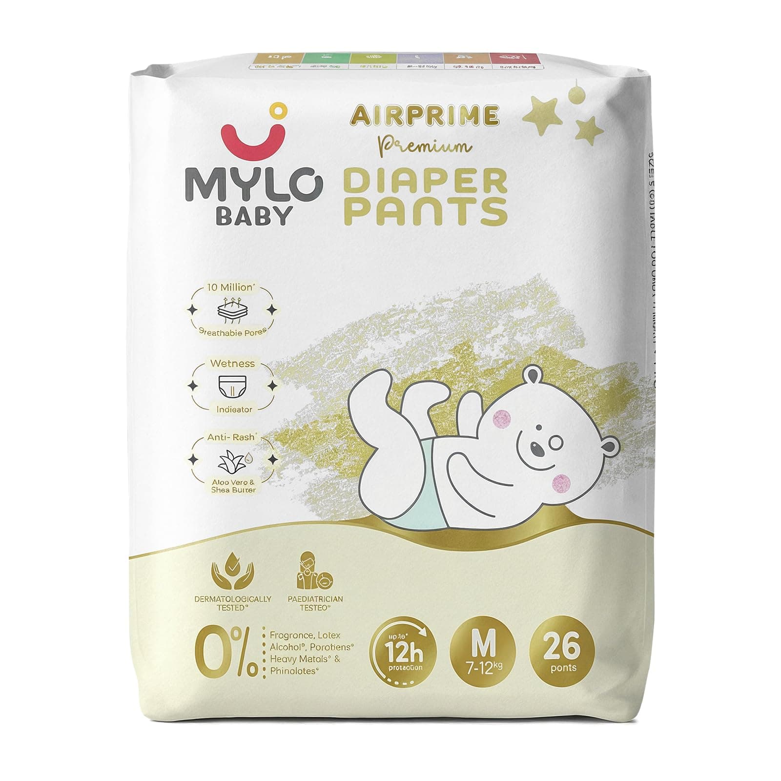 Mylo Baby Airprime Premium Diaper Pants, Medium (M), 26 pants (Pack of 1)