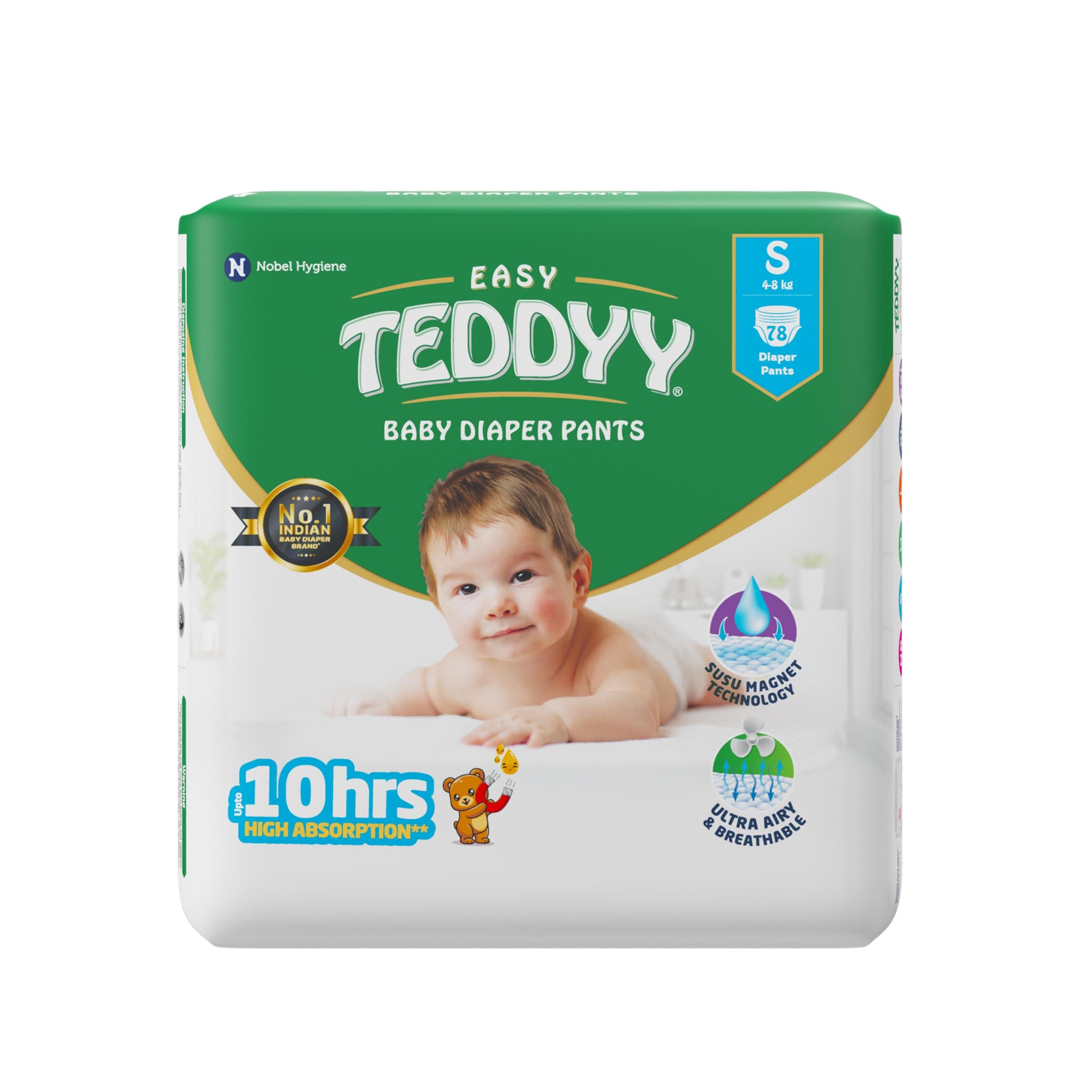 TEDDYY Easy Baby S Size Diaper Pant Style | 78 Count (Small) | 4–8 kg (Pack of 1) | Long Protection Hours | Anti-Bacterial | Airy Breathable Fit | Rapid Soaker Channels & Wetness Indicator