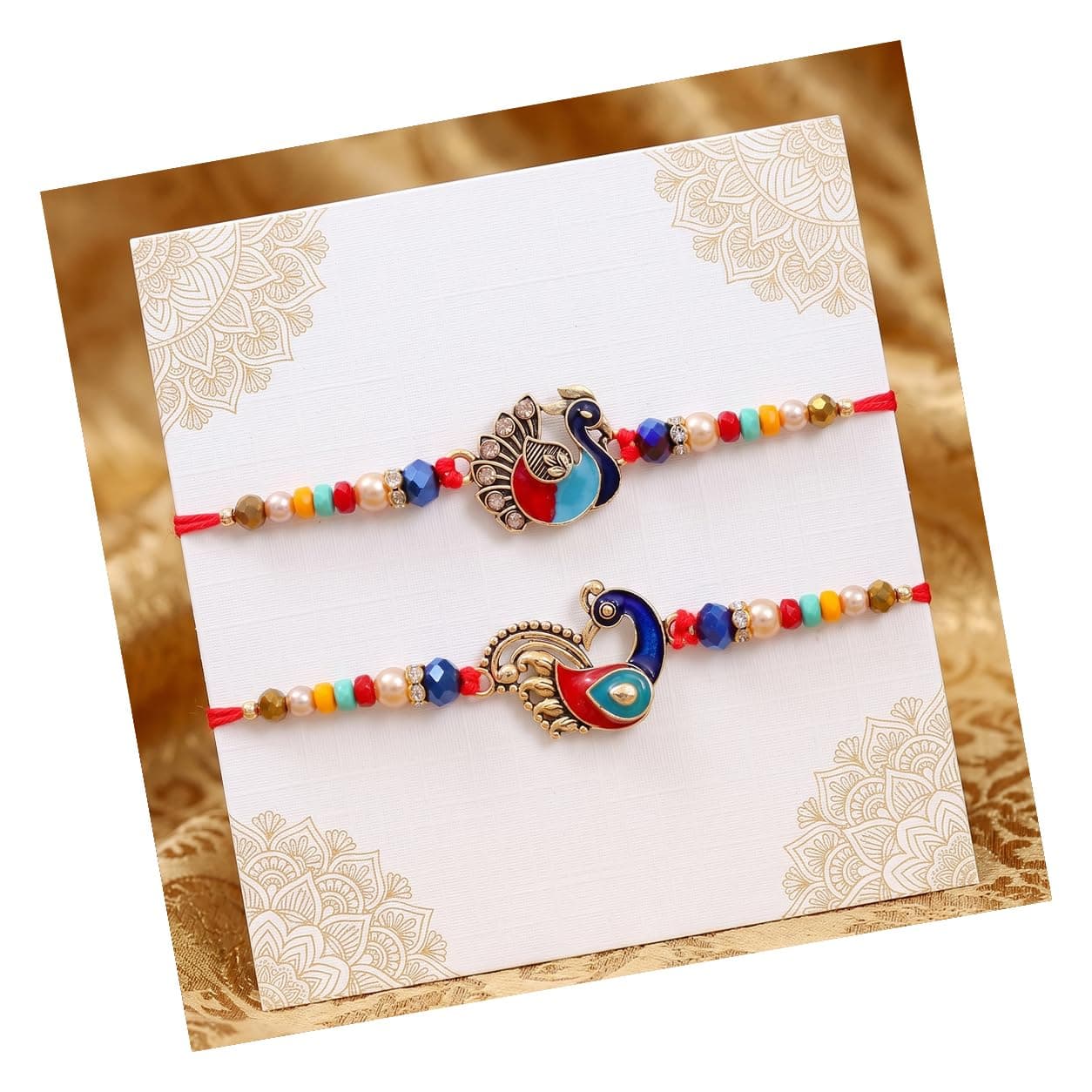 TIED RIBBONS Rakhi for Brother - Set of 2 Designer Beaded Rakhi with Greeting Card and Tikka - Bracelet Rakhis for Brother Bhaiya Men Boys Kids Bhai - RakshaBandhan Rakhis