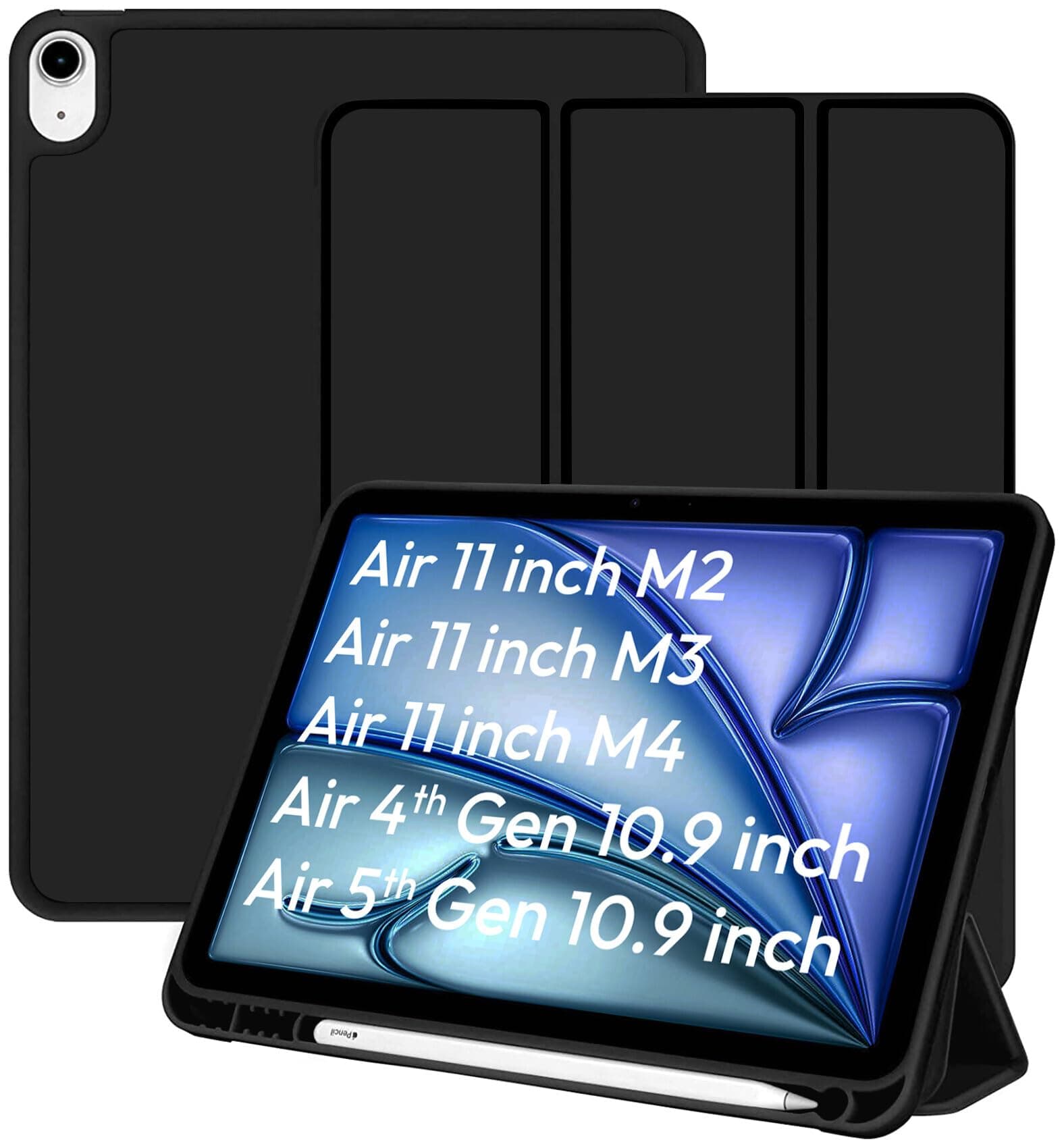 Robustrion Case Cover for iPad Air 11 inch Cover M4 / M3 / M2 / iPad Air 5th Generation Cover/iPad Air 4th Generation with [Pencil Holder] for iPad Air 11 inch M4 M3 M2 /Air 4 5 10.9" - Black