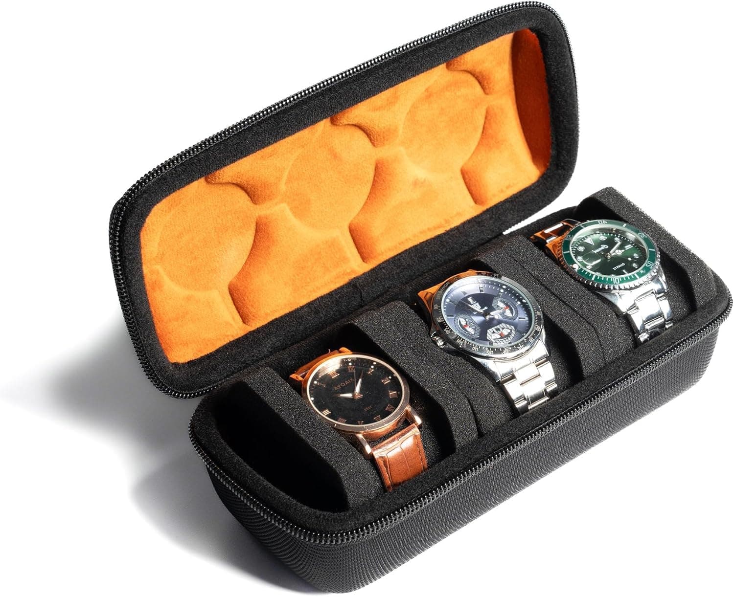 Kienlix Travel Watch Case Organizer Watch Box With Zipper Heavy Duty Portable Travel Friendly Case Fits all Wristwatches & Smart Watches Up To 60MM Compatible for Apple Watch (Black,3 Slots)