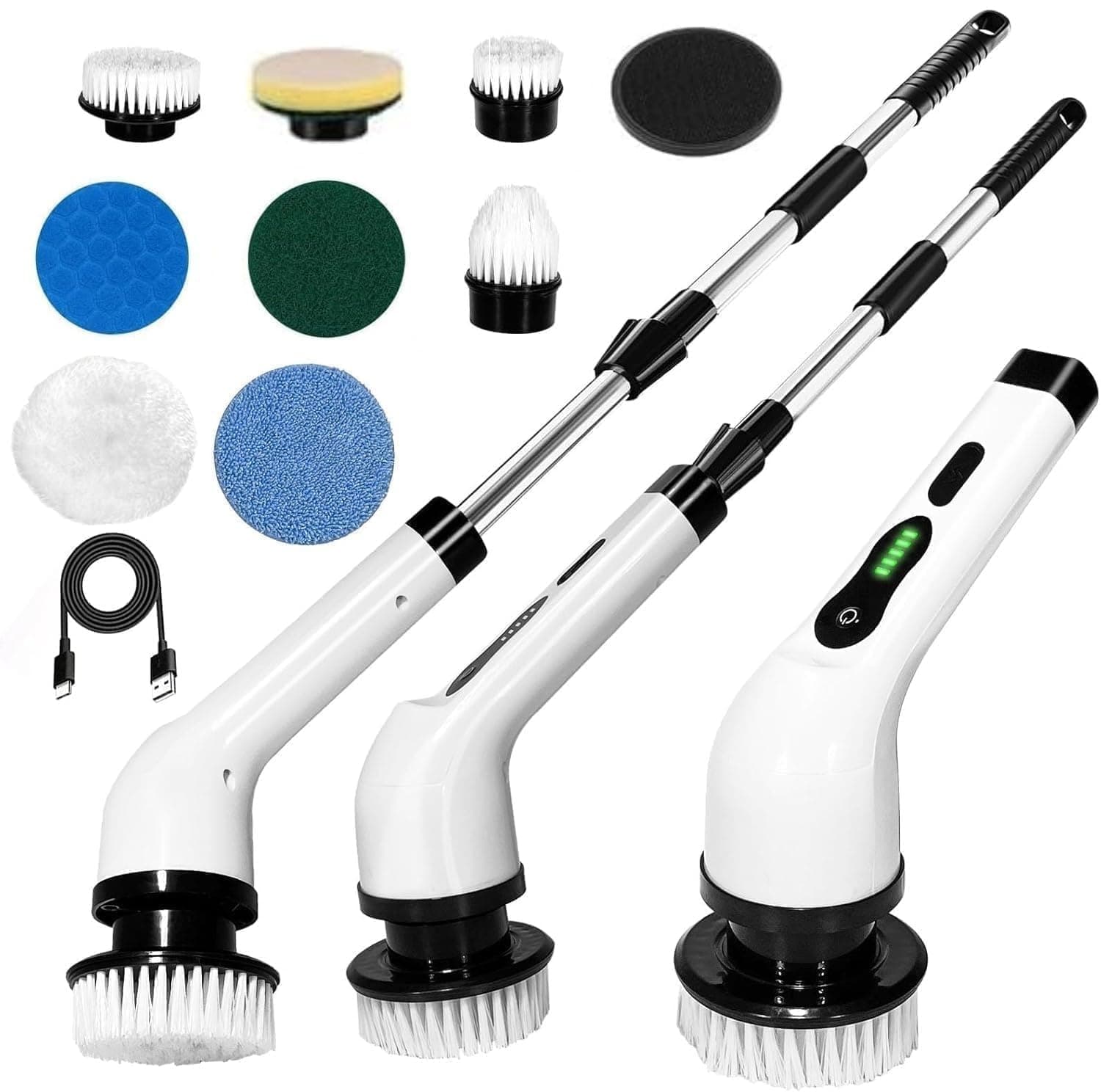 9 in 1 Electric Spin Scrubber,Cleaning Brush Scrubber for Home, 400RPM/Mins-9 Replaceable Brush Heads-90Mins Work Time,Adjustable Size,2 Adjustable Speeds for Bathroom Shower