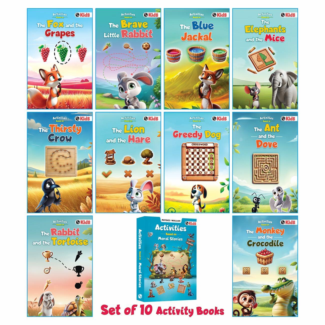 Set of 10 Moral Story Books for Kids with Activities, Free 500+ Worksheets with Parenting Tips, Short Illustrated Bedtime Stories with 3D Animated Images, Read-Aloud Story Books for 3-6 Years