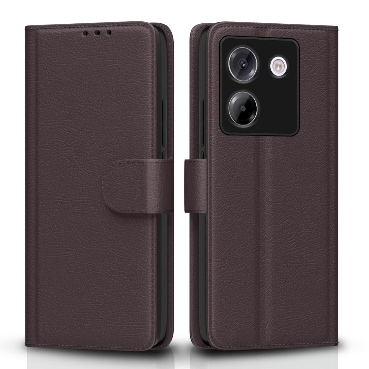 Pikkme Flip Cover Leather Finish | Inside TPU with Card Pockets | Wallet Stand and Shock Proof | Complete Protection Flip Case for Poco M7 Pro 5G(Coffee)