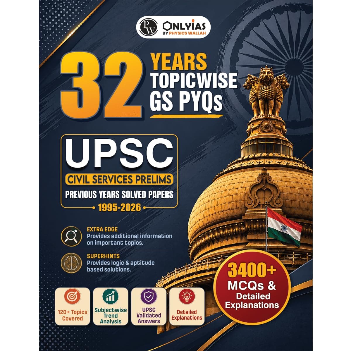 PWOnlyIAS upsc pyq book prelims | 32 Years (1995–2026) Topicwise General Studies Paper 1 | 3400+ MCQs with Detailed Explanations | Civil Services IAS Book | UPSC Books 2026