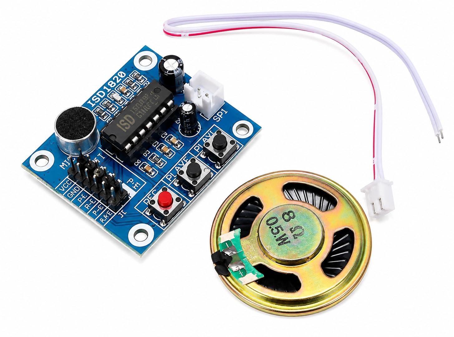SP ELECTRON ISD1820 Voice Recording Module with Microphone & 8 Ohm 0.5W Speaker, Voice Recorder and Playback Sound Module Compatible with Ardino, ESP32, Raspbery & DIY Electronics