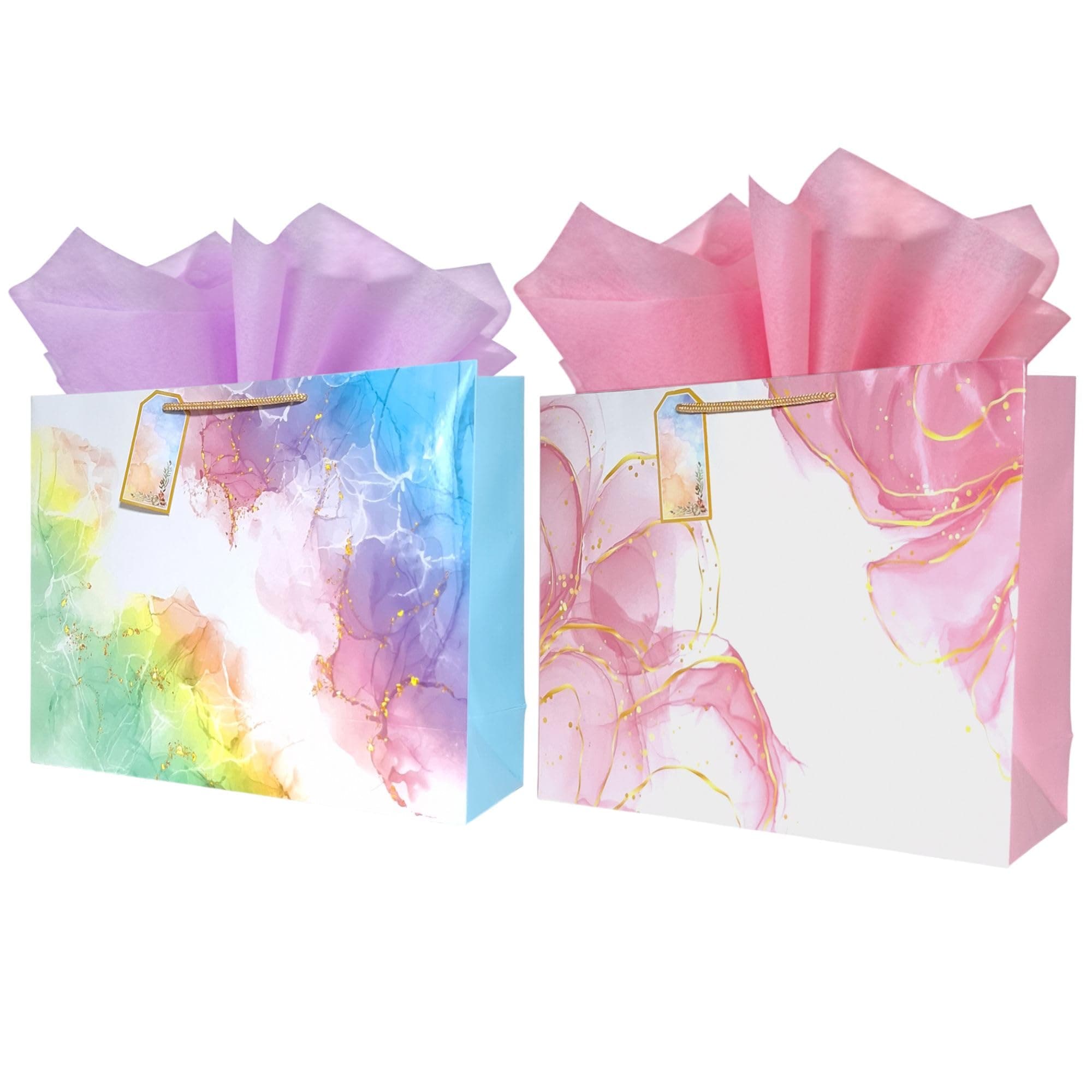 Flora Paperbags - Large Paper bags for Gifting | Size 12x15x5 inches PACK OF 5 Large Gift Bags with Rope Handles | Goodie Bags With Tissue And Thank You Card