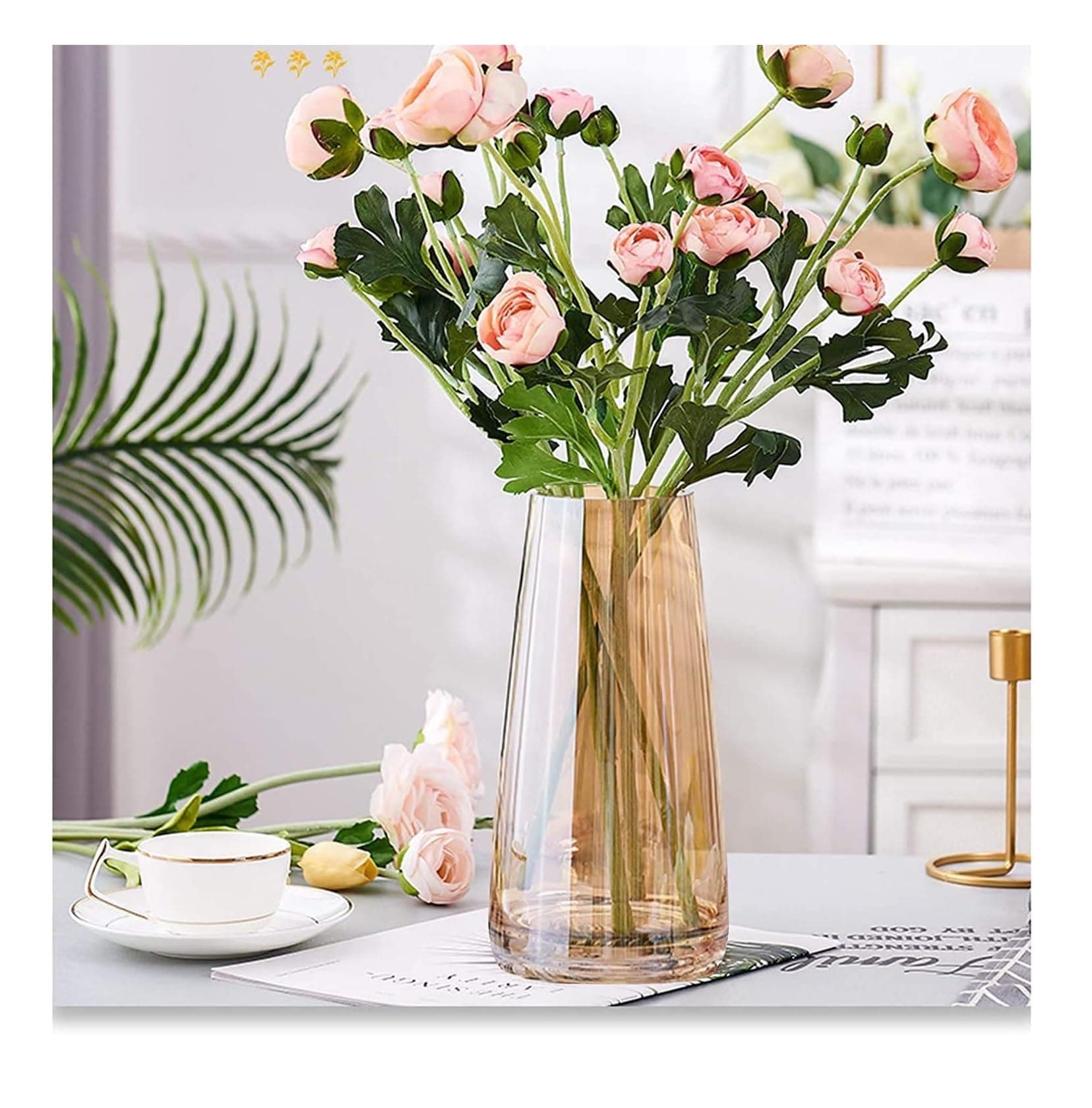 SPHINX Decorative Glass Vase for Flowers Plants Home Decor Office Living Table Decorations, Vases for Home Decor, Luster Glass Vase,Modern - (Crystal Amber, Approx 9 Inches Height)