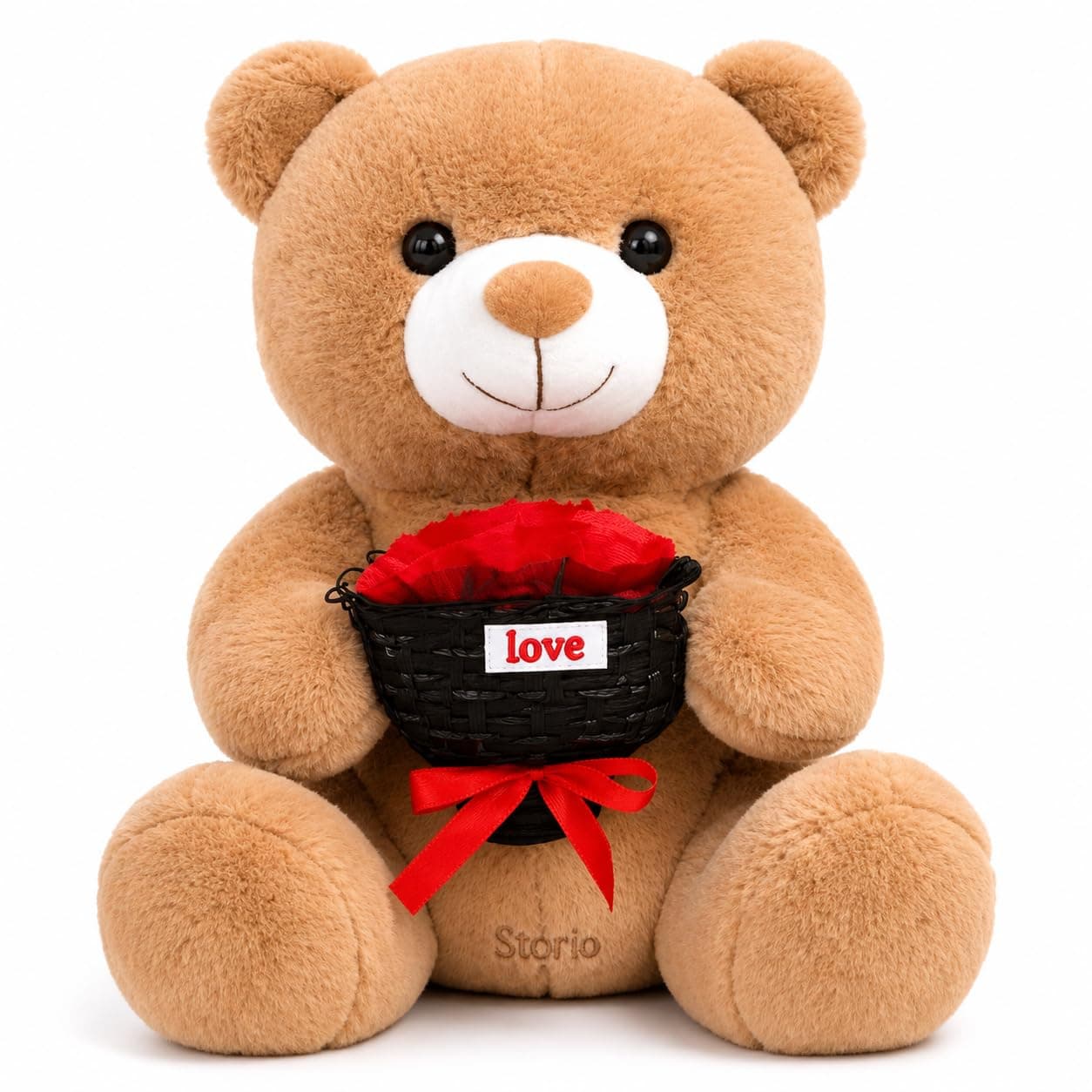 Storio 40 CM Rose Bouquet Plush Bear Doll | Trendy Super Lovely Teddy with Roses | Romantic Gift for Couples | Valentine Gift, Anniversary & Birthday Present | Soft Plush Toy