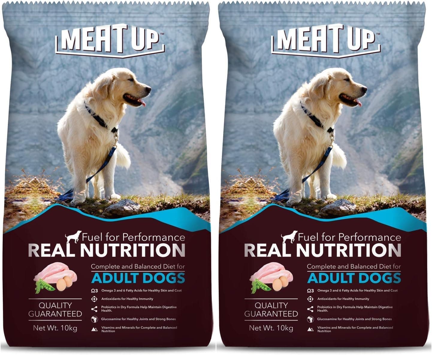 Meat Up Adult Dry Dog Food 20kg (10kg + 10kg) | Chicken Flavour | Glucosamine for Healthy Joints & Strong Bones | Enriched with Vitamins & Minerals | Supports Digestive Health