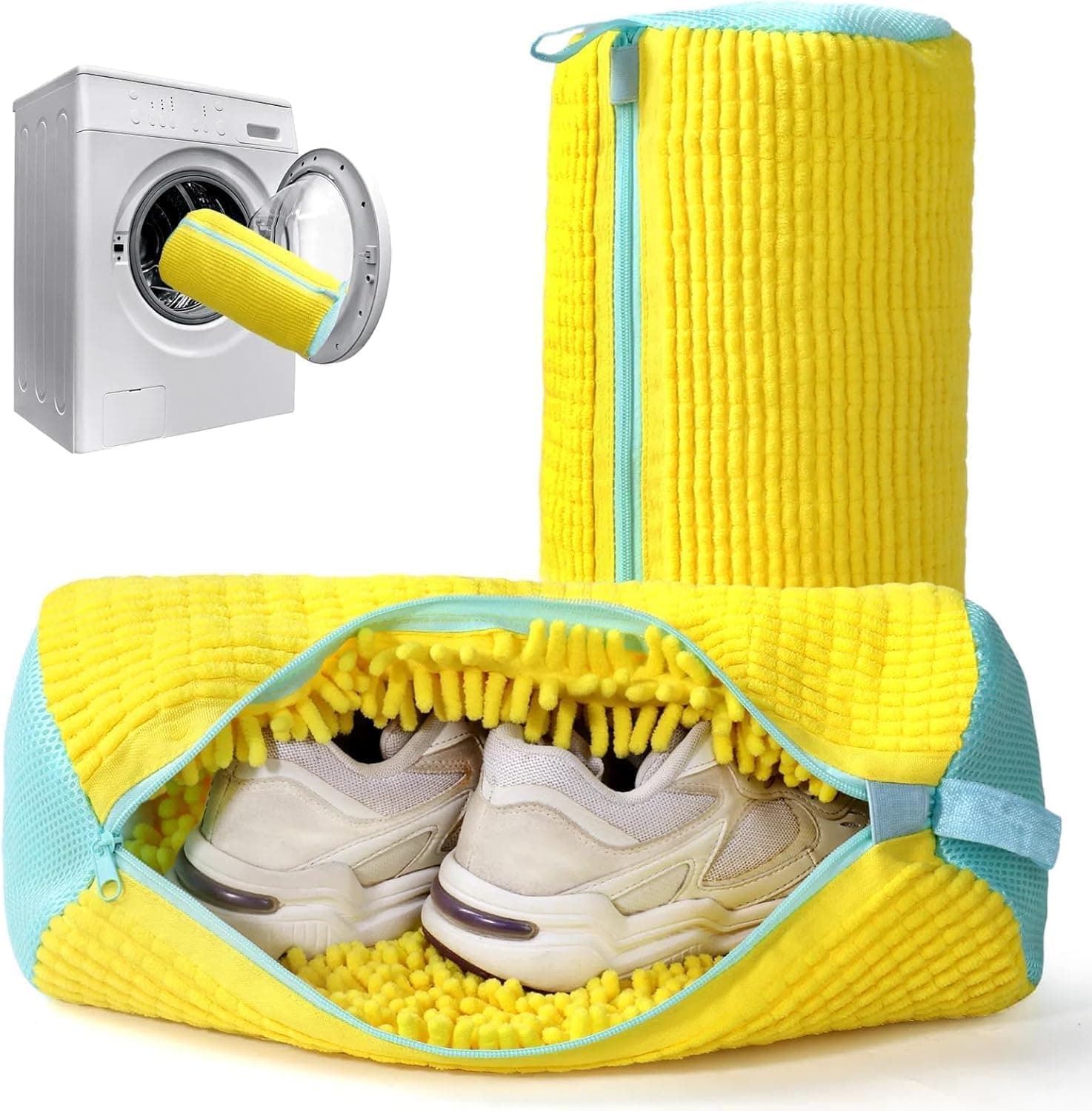 APOPHIS Shoe Washing Machine Bag Shoe Wash Bag, 360° Cleaning, Reusable WashBag With Zip Laundry Bags For Sneakers, Shoe Cleaning Pouch For All Mesh Shoe Sizes Easy Cleaner (YELLOW)