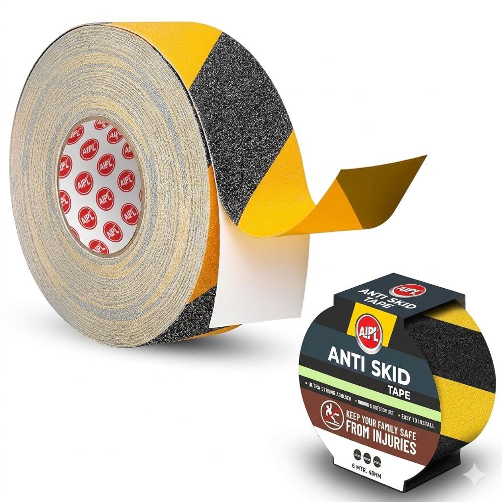 AIPL Premium Heavy Duty Strong Anti Skid Tape for Safety and Traction Indoor or Outdoor Stair and other Slippery Surfaces | WaterproofBlack & Yellow - 48 MM X 16.40 Foot