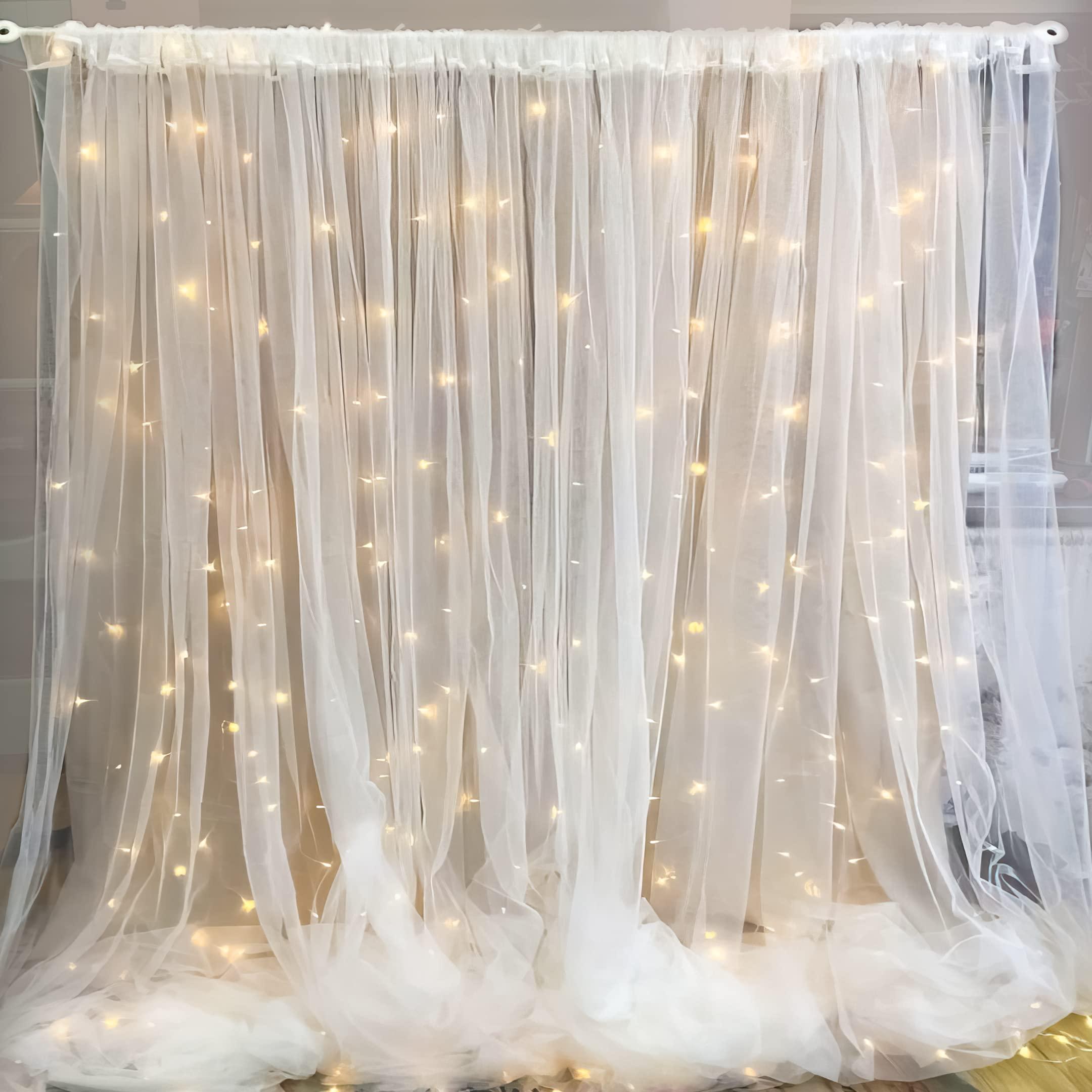 Special You Backdrop Decorative Items for Living Room, Ganpati Decoration Setup for Home Decor, White Backdrop & LED Fairy Lights (40ft Long), White Net Curtain for Birthday Decoration- 6Pcs