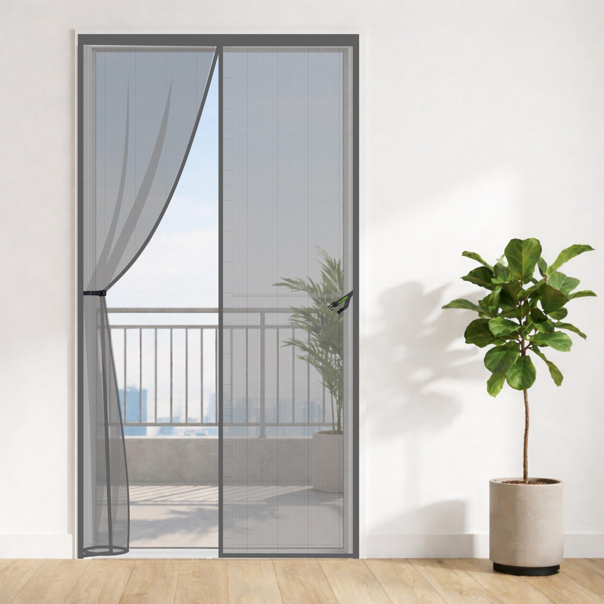 Classic Mosquito Net for Doors with Magnets | Tear-Resistant Fiberglass Mesh | Auto-Close Magnetic Screen Door, Balcony & Kitchen | DIY Installation | Protection Insects (210 x 100 cm,Grey)