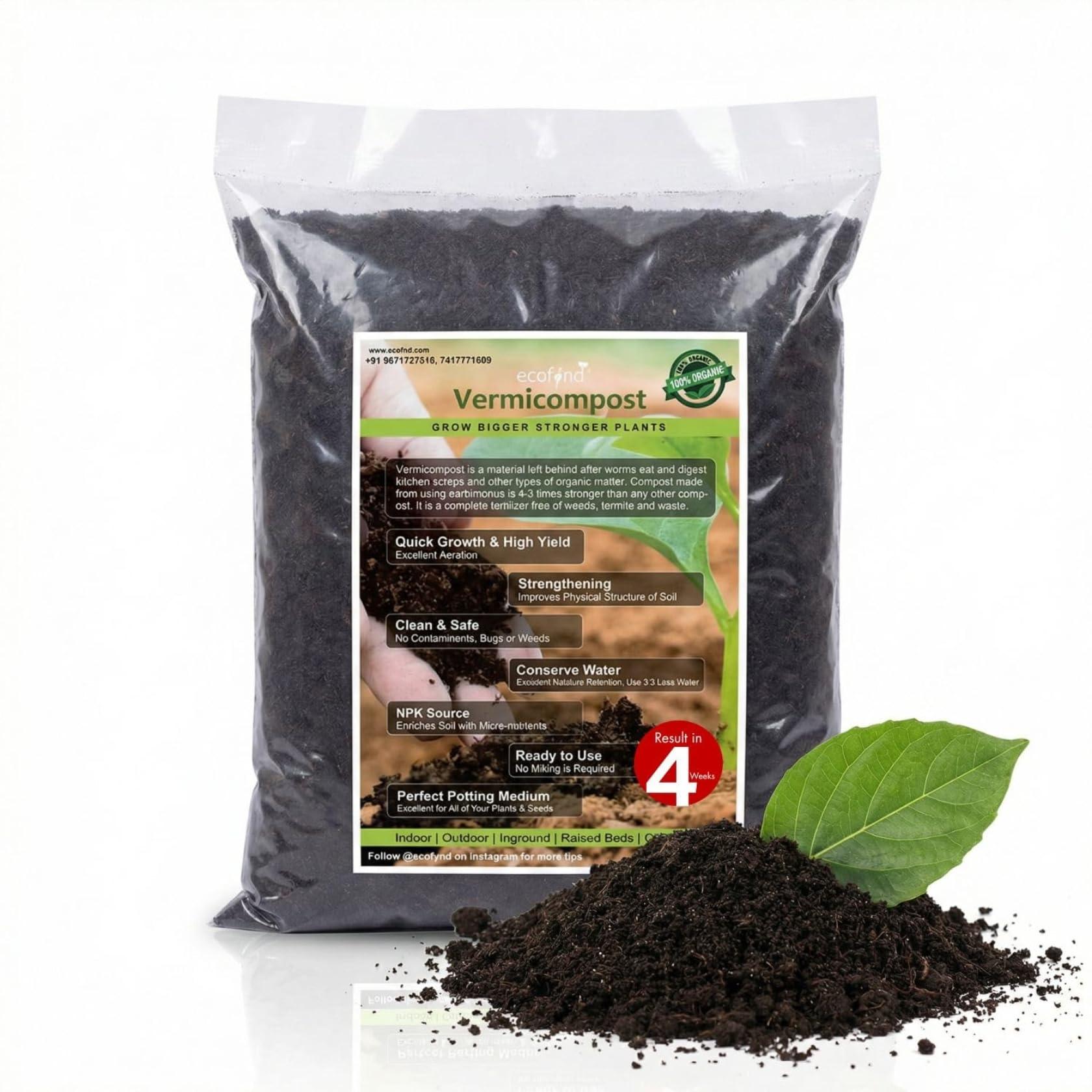ecofynd 100% Organic 5KG Vermicompost Fertilizer for Plants & Gardening, Nutrient Rich Natural Compost for Indoor & Outdoor Plants, Improves Soil Fertility, Root Growth & Plant Health (EC19152-105)