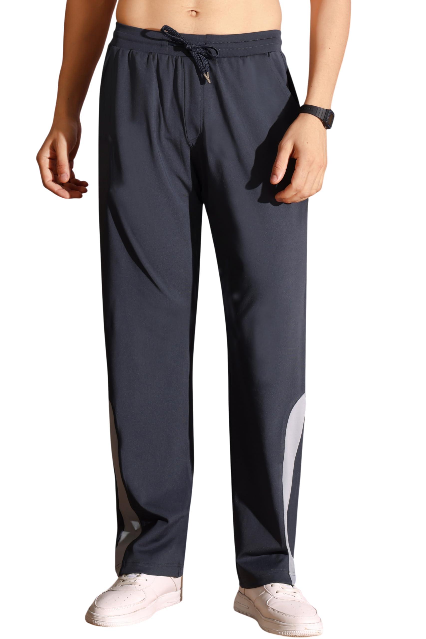 Flapfit Men's Solid Pattern Spandex Track Pant with Ankle Length Drawstring Closure Type and Loose Fit Jogger Style Dark Grey