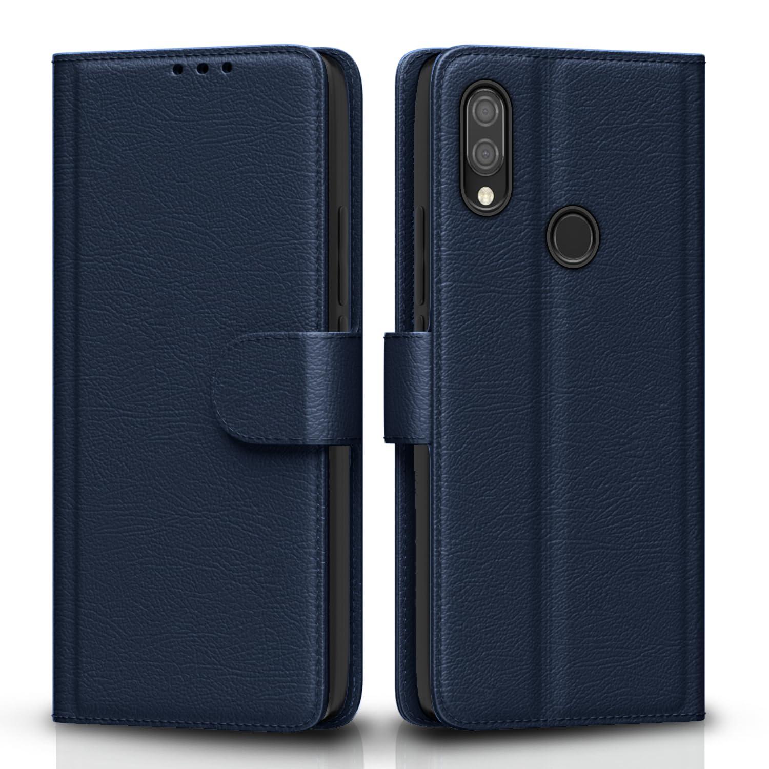 Pikkme Flip Cover for Redmi 7 / Y3 | Leather Finish | Shockproof with Card Pockets & Wallet Stand | Ultimate Protection Case (Blue)