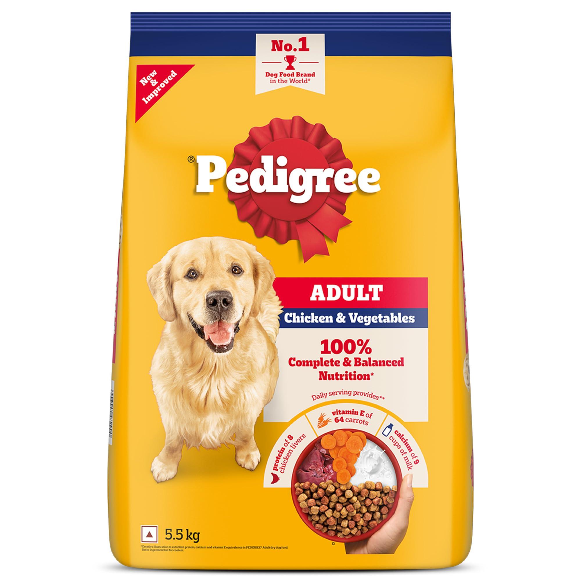 Pedigree Adult Dry Dog Food, Chicken & Vegetables, 5.5 kg, Contains 37 Essential Nutrients, 100% Complete & Balanced Food for Adult Dogs