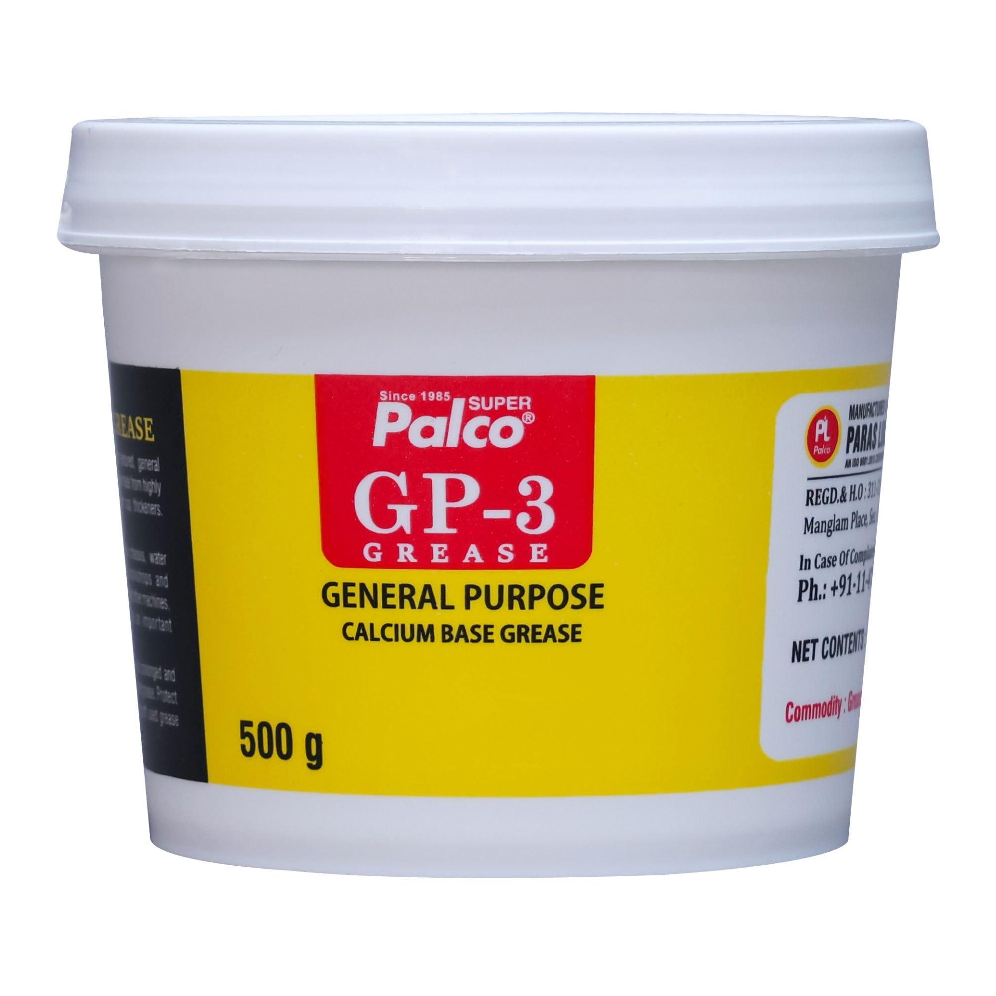 PALCO GP-3 Grease 500g (Pack of 1) General Multipurpose Water Resistant & Chassis Bearing Calcium Base Grease for Car Machinery Industrial Agricultural Bike Chain Lube NLGI-3 Long Lasting Lubricant