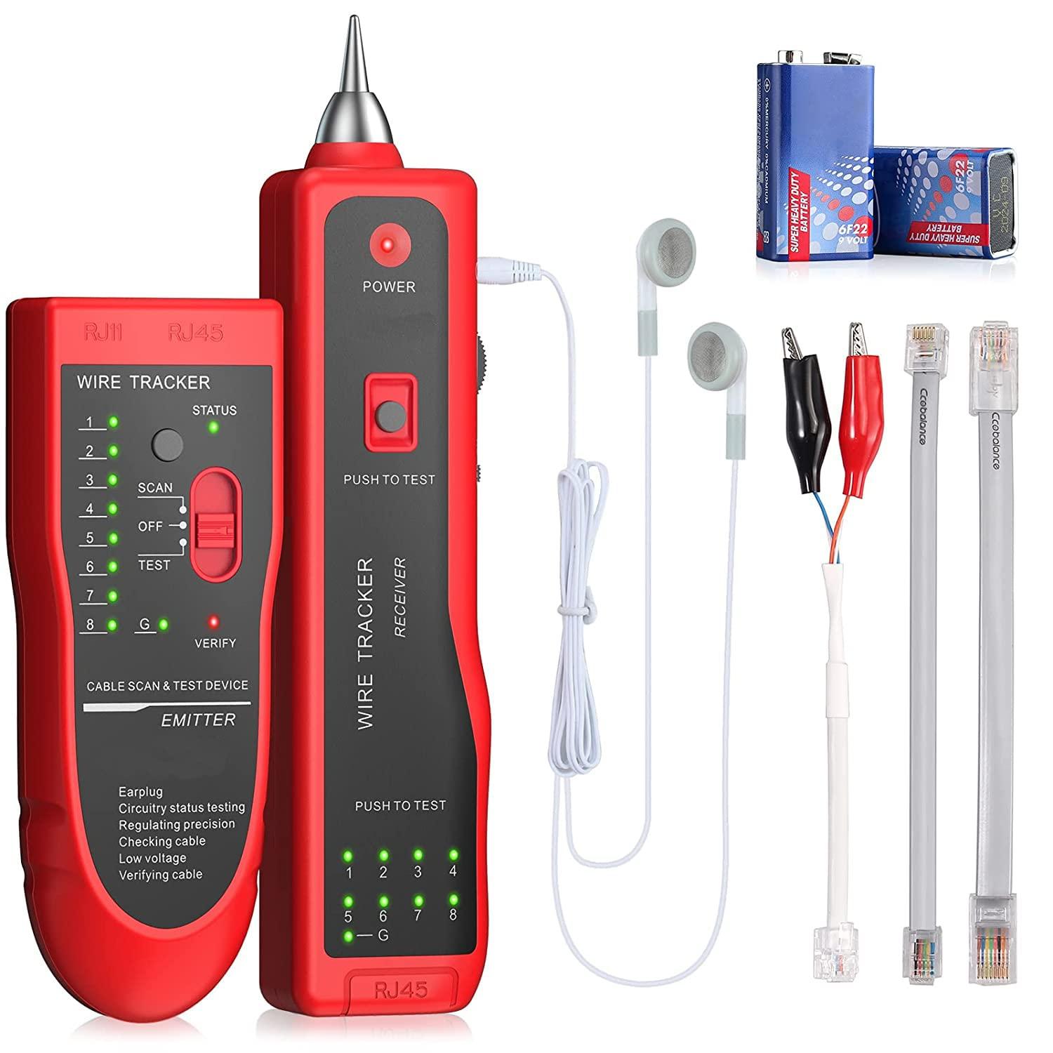Cables Kart Lan Tester with Wire Tracker, Tester, Cable Tracker, RJ11 RJ45 Line Finder Cable Tester for Network LAN Ethernet Cable Collation, Phone Telephone Line Tester with 2X 9V Batteries