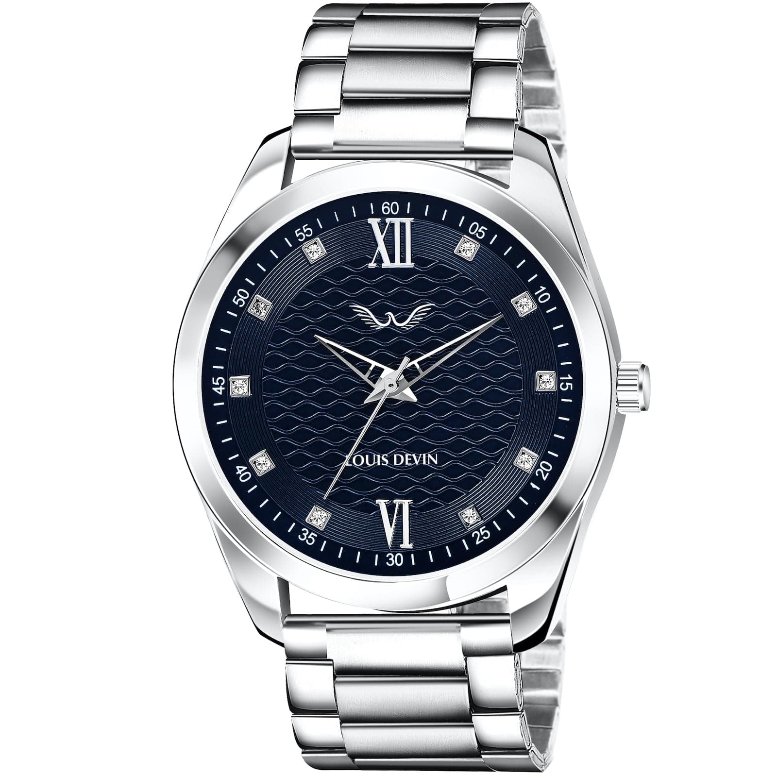 LOUIS DEVIN Stainless Steel Steel Chain Analog Wrist Watch for Men (Blue Dial) | Ld-Gr062-Blu-Ch, Dial Color-Blue, Band Color-Silver