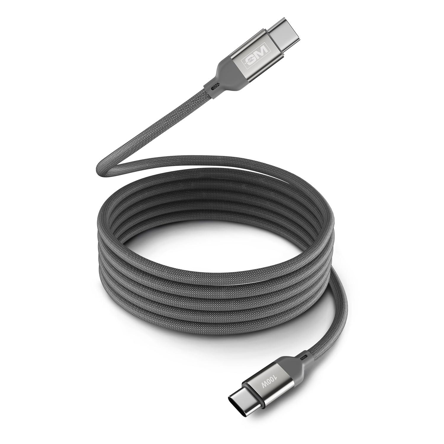 GM G+ Flash PD 100W Grey Magnetic Charging Cable | Type-C to Type-C | 120cm | Premium Braided Copper Wire | 480Mbps | 20,000 bend cycles tested | Fast Charging for Laptops & Phones | 1 Year Warranty