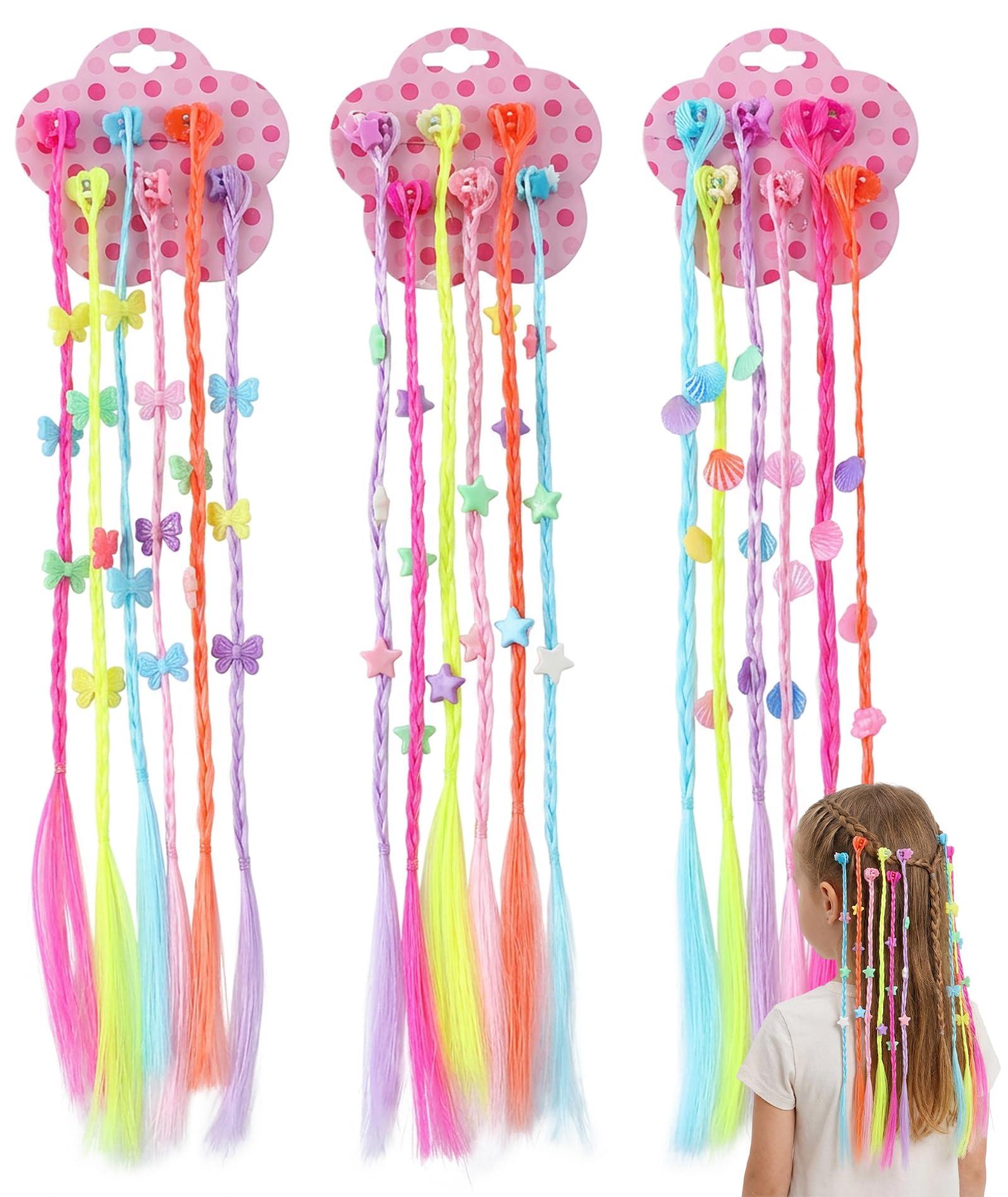 3 Piece Set Hair Accessories for Kids Girls, Colorful Braid Hair Clips with Star Bow Shell Designs, Ideal for School Events Parties Dance Performances, Resin Hair Clips for Girls Hair Styling
