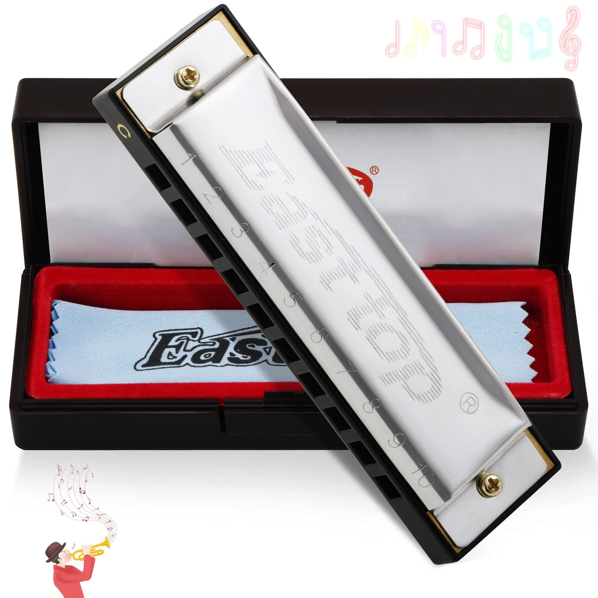 East Top Diatonic Harmonica Key of C - 10 Holes 20 Tones Mouth Organ Blues Harp for Adults, Kids, Beginners, Professionals and Students
