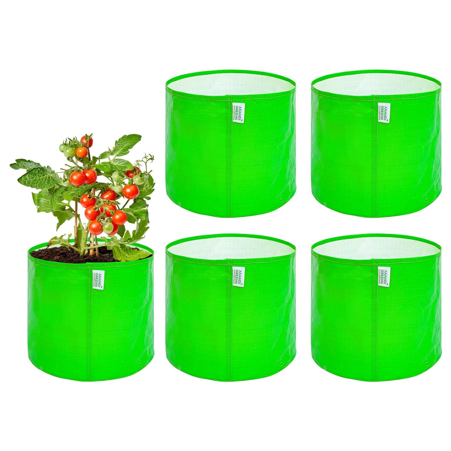 Anandi Green's Premium HDPE Uv Protected 260 GSM Round Green Colour Plant Grow Bag Suitable for Terrace and Vegetable Gardening Size 9X12 INCH Pack of 5