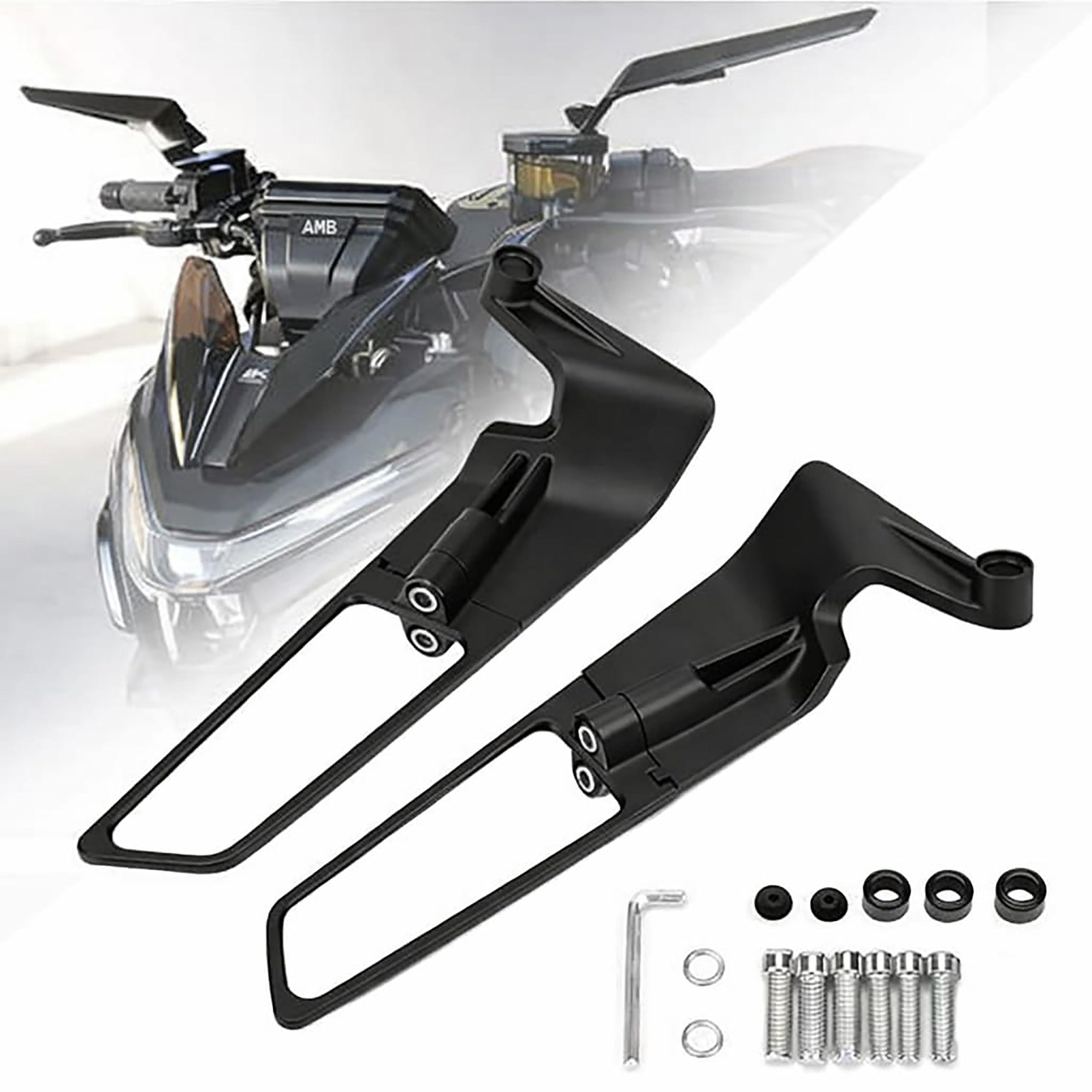 AMB Universal Motorcycle Bike Mirrors Set Adjustable Rotating Rear View Mirror Stealth Wind Wing Side For All Bikes (York nut Fitting 8mm, 10mm)