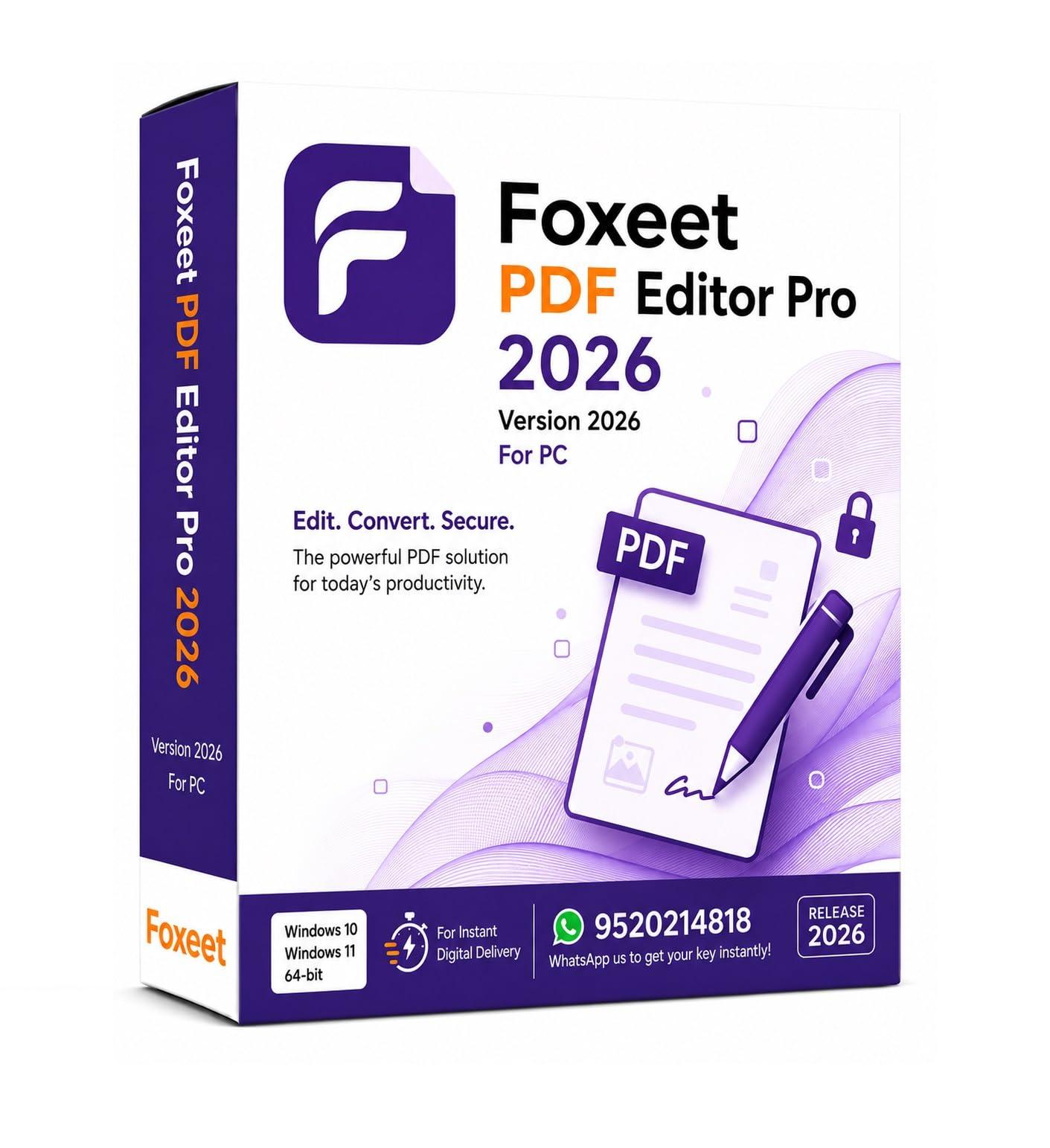 Foxeet PDF Editor Pro 2026 Digital License | PDF Creator Converter Editor OCR Software | Win PC | Lifetime Activation | Instant Email Delivery