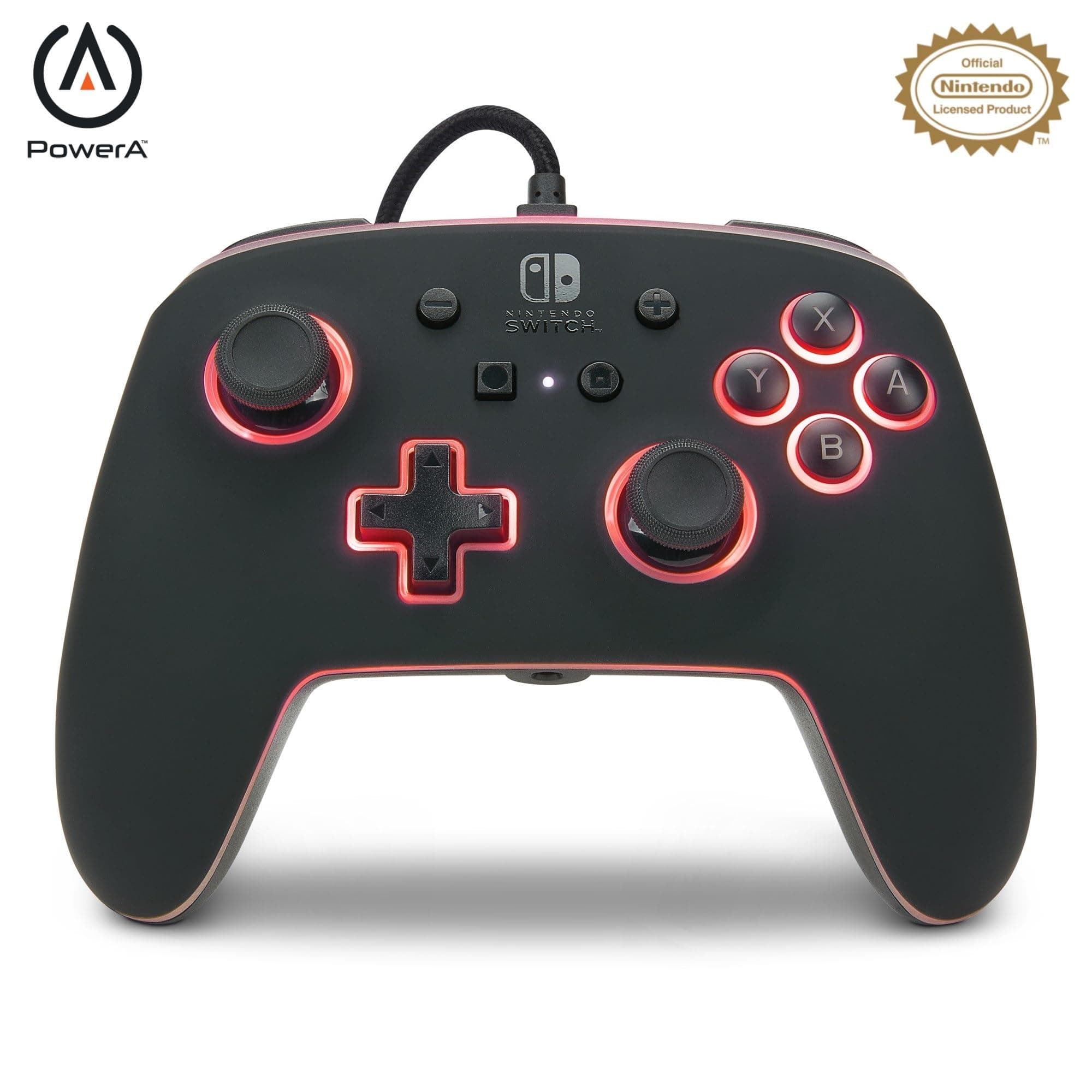 PowerA Spectra Enhanced Wired Gaming Controller with Vivid LED Lighting for Nintendo Switch - Switch 2 - OLED Model, Black - Officially Licensed