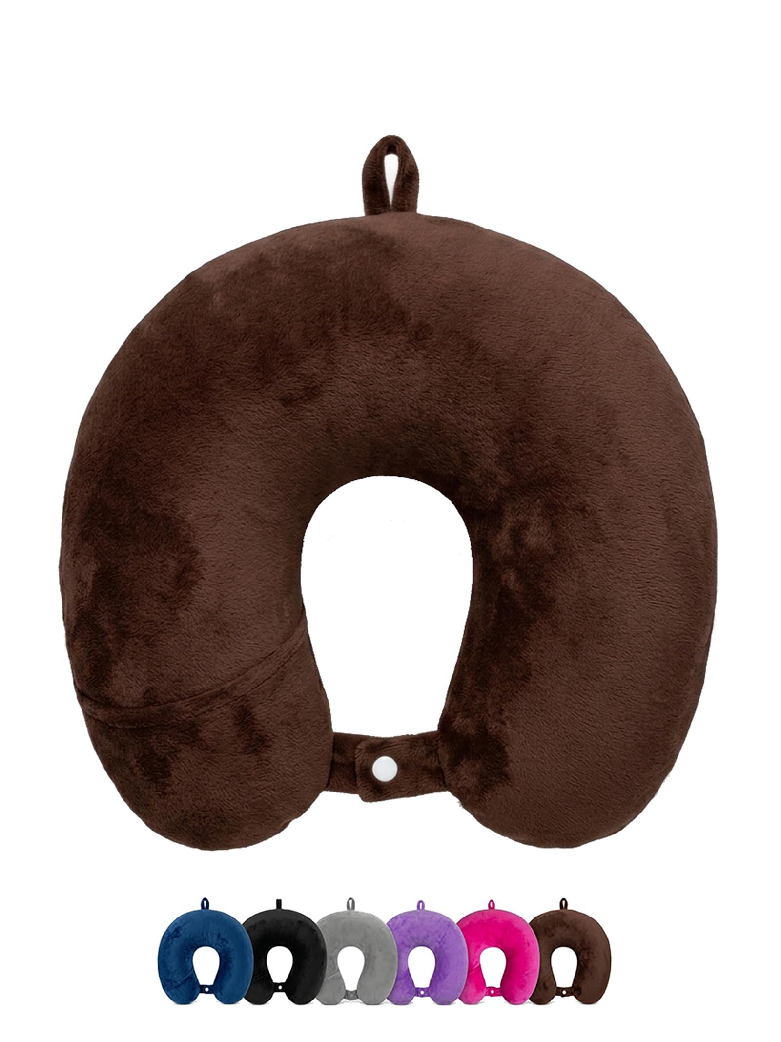 PUFF PURE Ultra Soft Travel Neck Pillow, Brown, Pack of 1