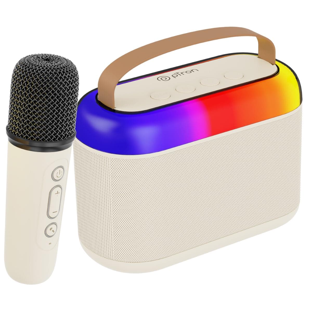 pTron Newly Launched Fusion Joy 20W Bluetooth Speaker with Wireless Karaoke Mic, 6Hrs Playtime, Vivid RGB Lights, Voice Effects, Multi-Play Modes BT5.3/TF Card & Type-C Charging Port (Light Cream)