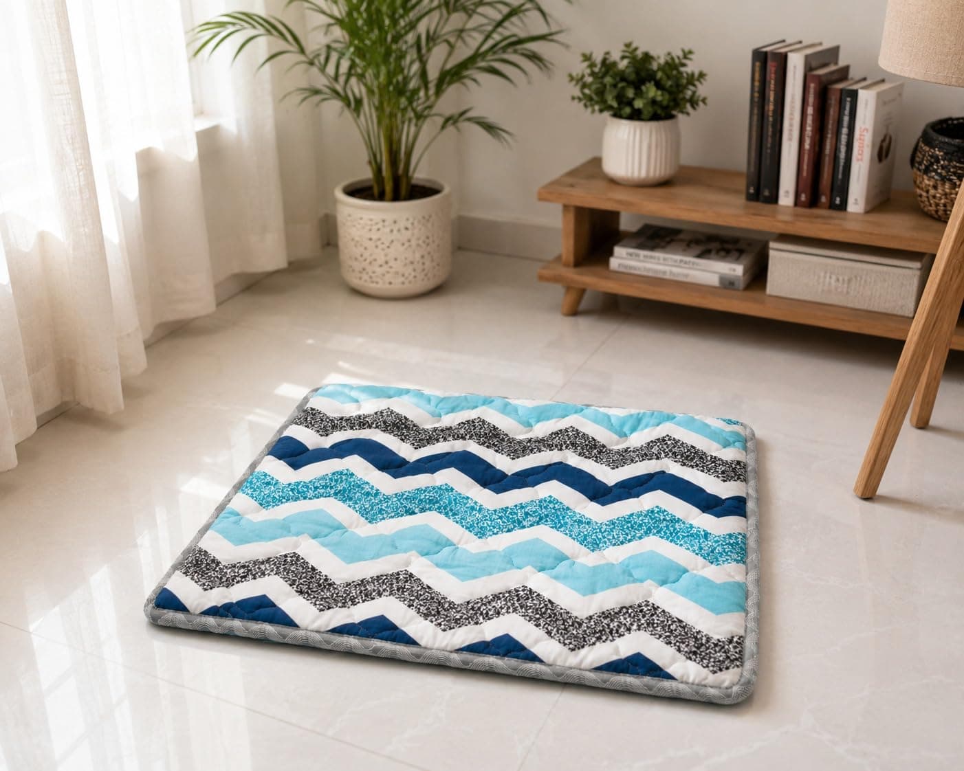 K25 Cotton Praying Sitting Mat with High-Density Foam & Fiber for Extra Bedding | Lightweight Reversible Portable Meditation Mat (Size: 22x18x0.8 Inch, Blue)