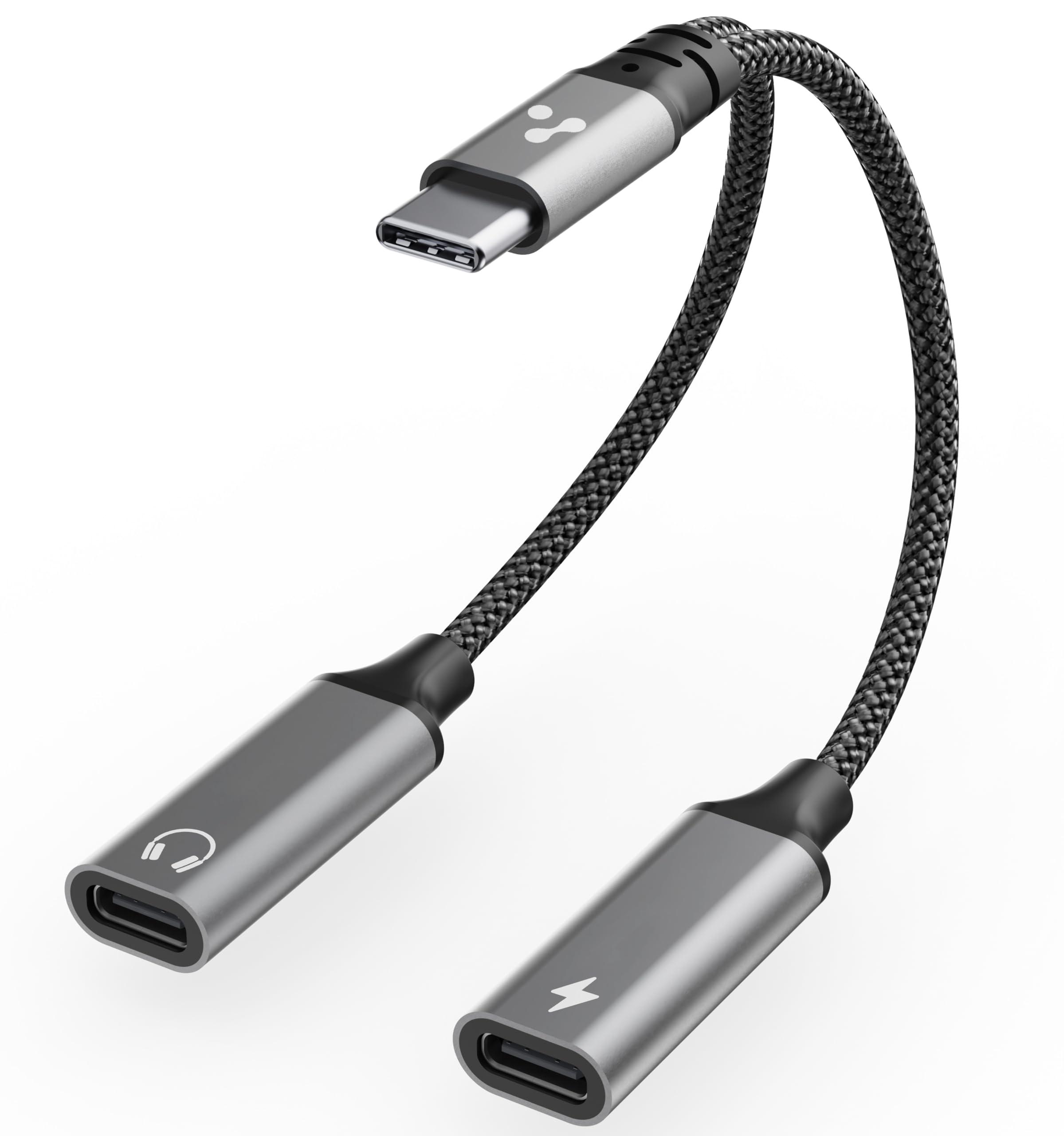 Ambrane 2 in 1 Type C to Type C Audio & Charging Connector, Perfect for Playing Music/Gaming while Charging For All Type C Devices, Android, iPhone 16/15/Plus/Pro/Max, Macbook, Laptop (AOTG-CC1,Black)