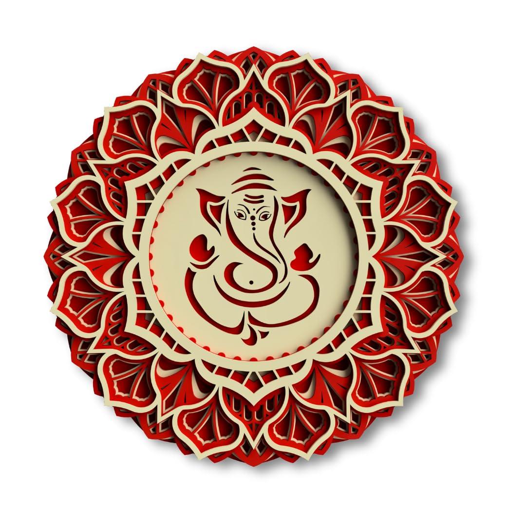 Gloridec 3D Multilayered Ganesha Wall Art | Colourful Wooden Ganpati Mandala Décor for Living Room, Pooja Room & Main Door | MDF Wall Hanging (12 Inch)
