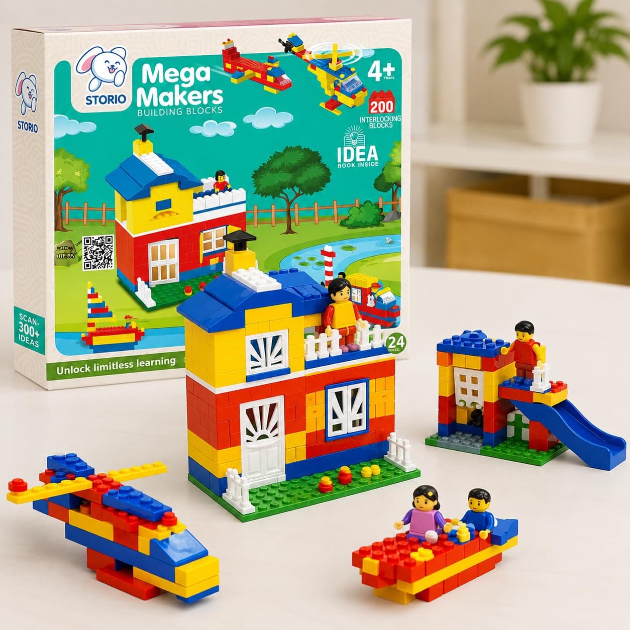 Storio Toys Mega Makers Kids 200+ Pcs Building and Construction Blocks Toy Set for Boys & Girls - DIY Educational & Learning Puzzle Games for Children, Ideal for Kids’ Creative Play