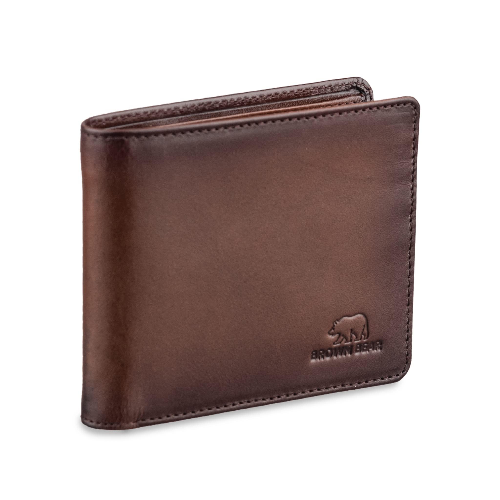 BROWN BEAR Wallets for Man, Pure Nappa Mens Wallets Leather Original, Stylish, Certified RFID Protected Slim Purse for Gents with Eight Card Pockets