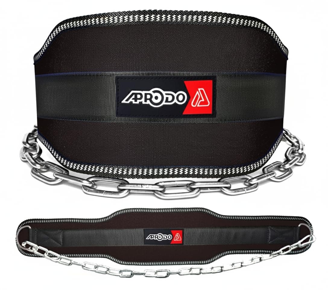 APRODO Gym Dip Belt for Weight lifting with Steel Chain 36" - Black (Free Size) | Heavy Duty Steel Chain Dip Belt | Gym Belt for Weightlifting | Gym Belt for Weighted Pullups, Dips, Calisthenics Powerlifting, and Strength Training