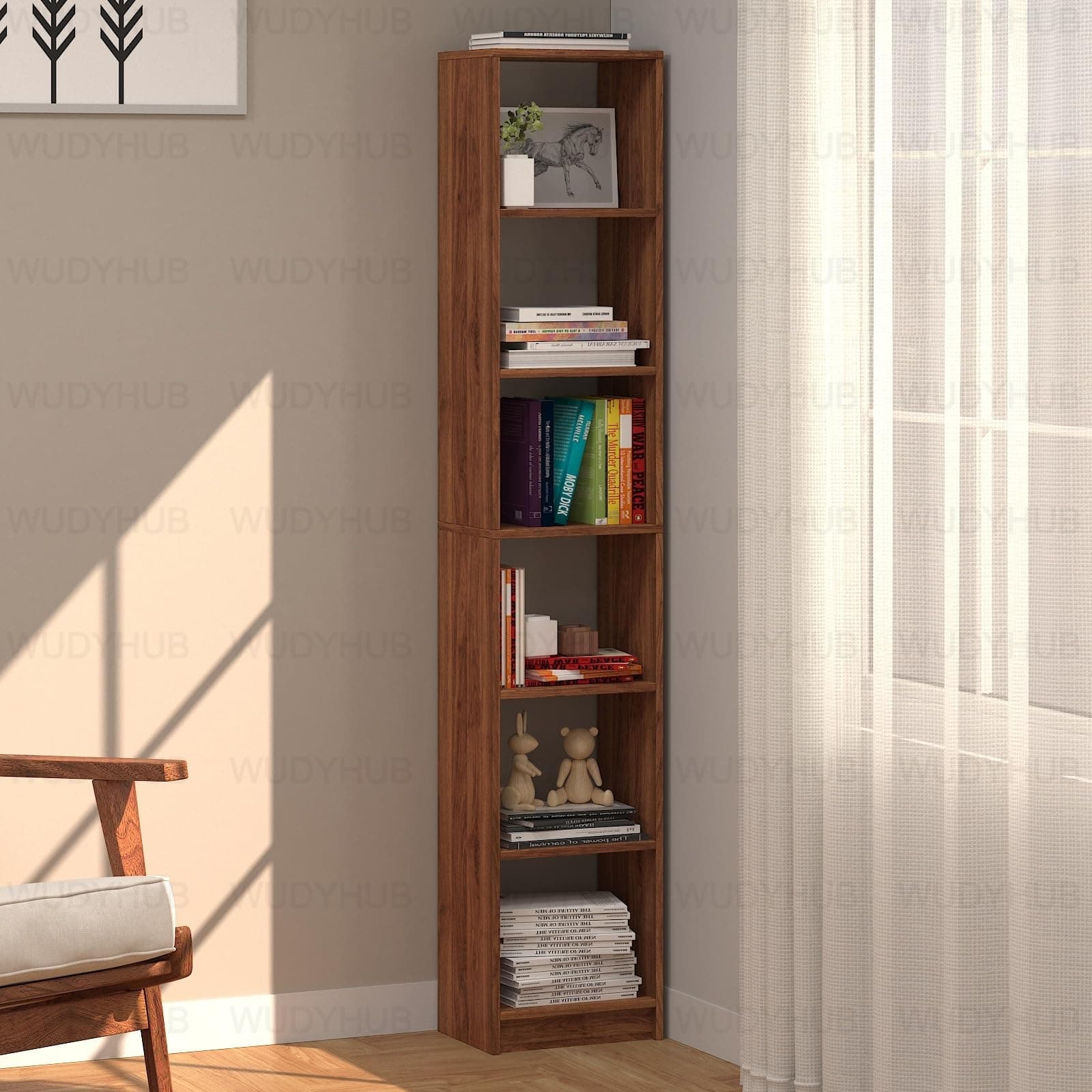 Wudyhub Engineered Wood 6 Shelf Multipurpose Bookshelf | Storage Organizer Stand | Classical Modern Book Shelf for Living Room/Home/Office, Storage Organizer for CDs/Books BS-07-6 Shelf-Brown