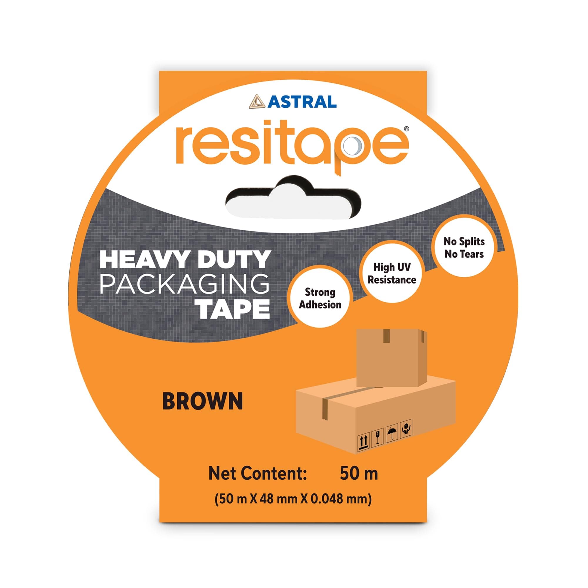 Astral Resitape BOPP Brown Tape | 50 mtr x 48 mm x 0.048 mm | Packaging Tape | Excellent Grip & Adhesion | High Strength & Durability | Suitable For Heavy Load, DIY