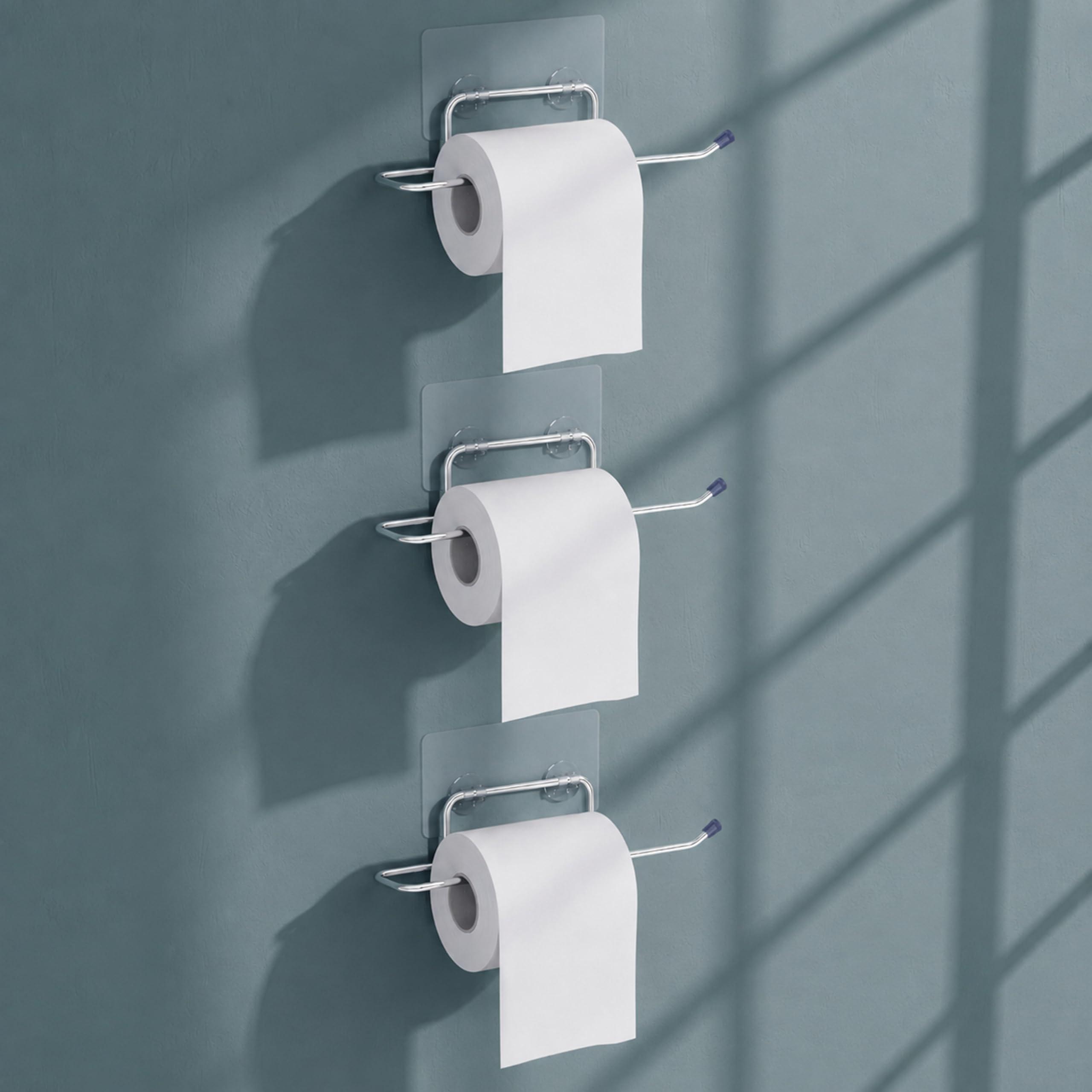 Plantex Tissue Roll Holder Self Adhesive Toilet Paper Roll Holder/Tissue Paper Roll Holder Self Adhesive/Toilet Roll Holder for Bathroom Accessories (Chrome - Pack of 3)