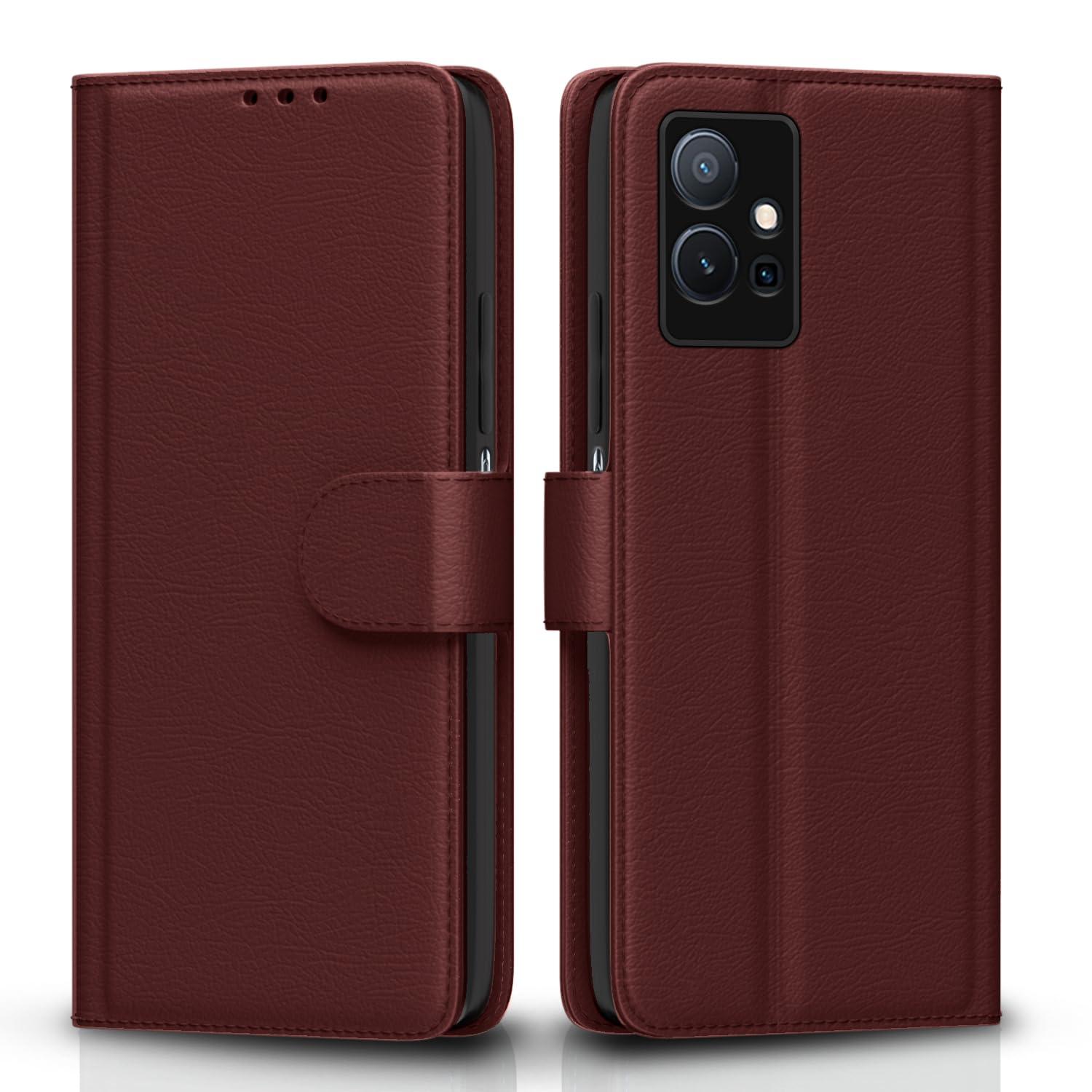Pikkme Vivo T1 5G / Vivo Y75 5G / iQOO Z6 5G Flip Cover | PU Leather Finish | 360 Protection | Wallet & Stand | Strong Magnetic Flip Case for Vivo T1 5G / Vivo Y75 5G / iQOO Z6 5G (Brown)