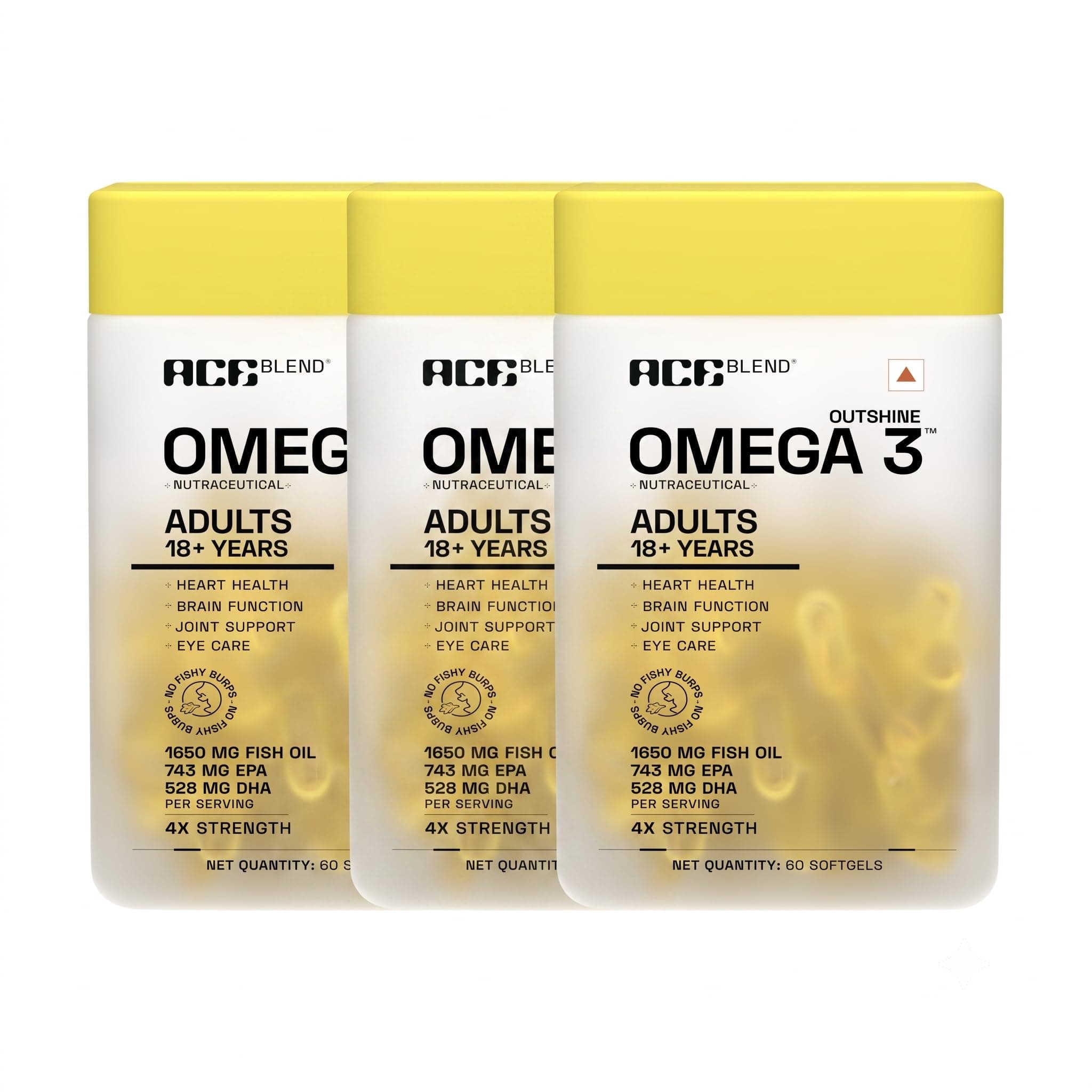 Ace Blend Outshine Omega 3 Fish Oil 4X Strength | 1650mg with 743 EPA & 528 DHA | 2 Softgels Daily for Men & Women | No Fishy Burps | Supports Heart, Brain, Joints & Eye Health | 180 Softgels