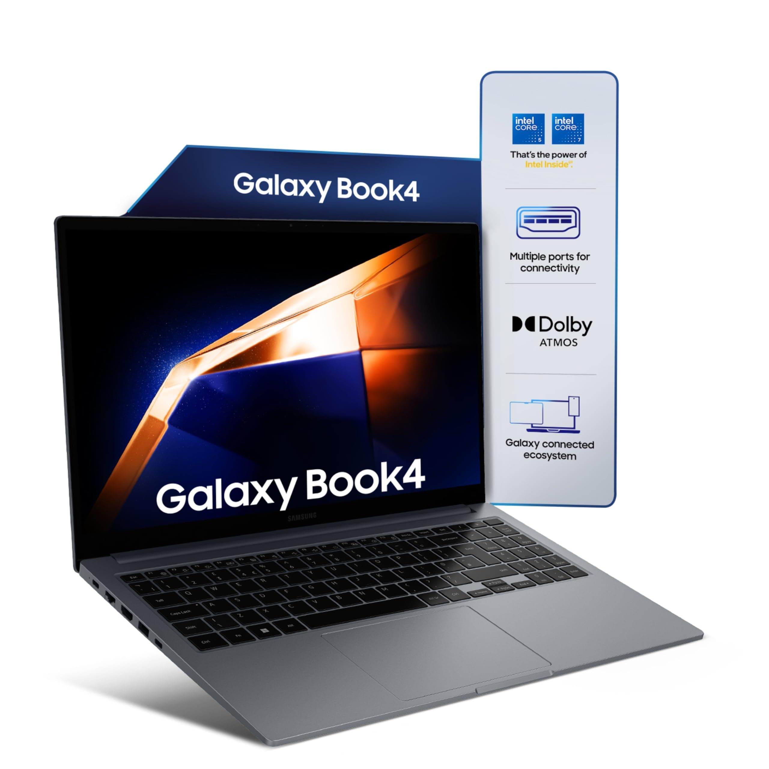Samsung Galaxy Book4 (Gray, 16GB RAM, 512GB SSD)| 15.6" Full HD Screen| Intel i5 14th Gen 120U Processor| Windows 11 Home| MS Office 2021| Fingerprint Reader| Intel Iris XE Graphics| RJ45 LAN Port