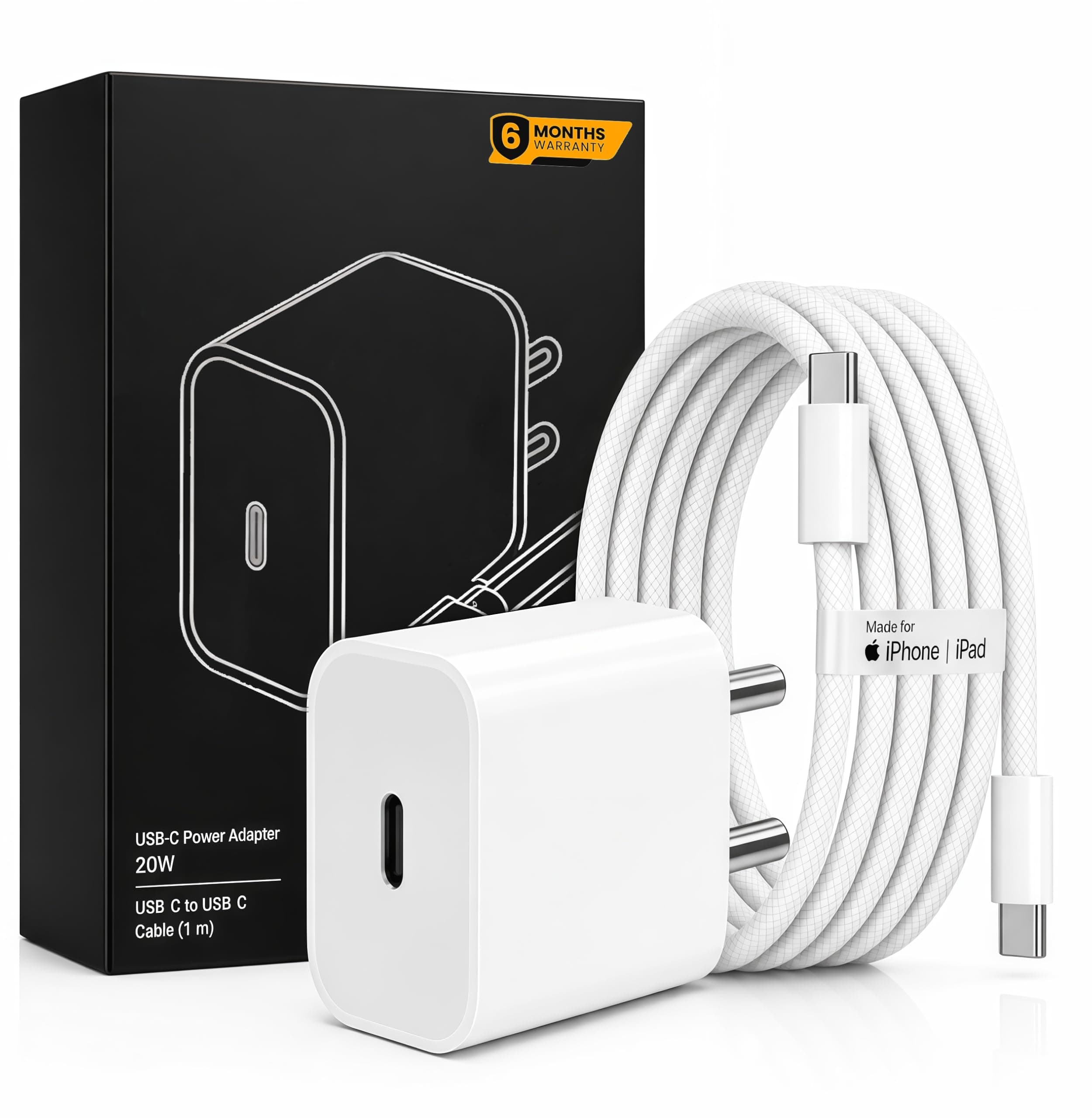20W USB-C Charger with Type-C Cable Fast Charging for iPhone & iPad Kit