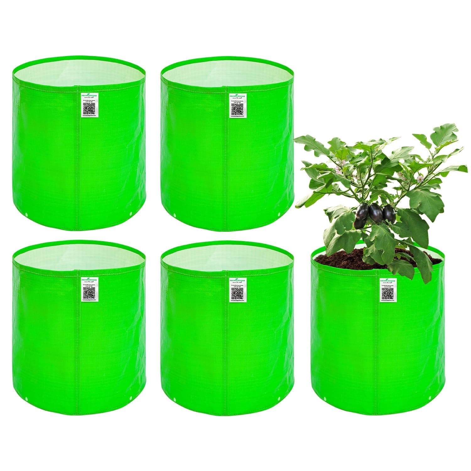 Anandi Green's Premium Hdpe Uv Protected 260 GSM Round Shaped Green Colour Plants Grow Bags Suitable for Terrace and Vegetable Gardening 10x10 Inch Pack of 5