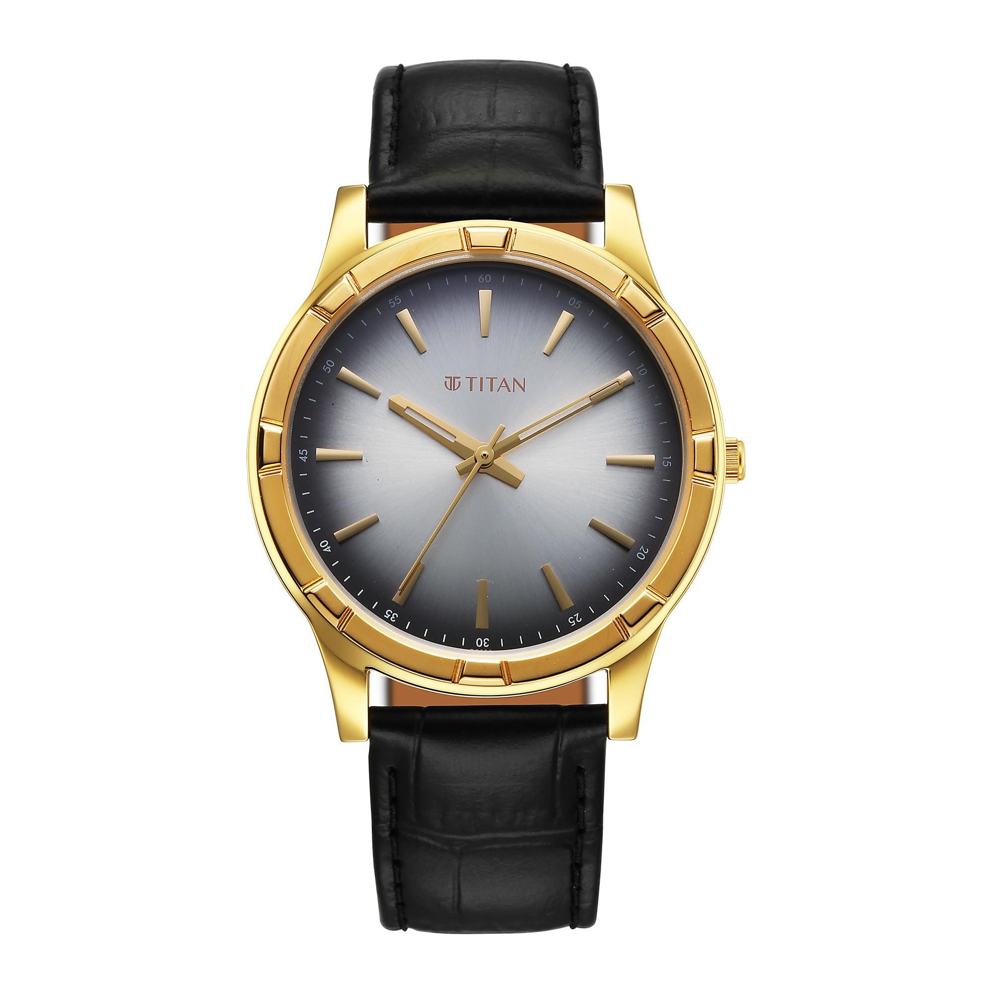 Titan Karishma Festive 3.0 Quartz Silver Round Dial Men's Watch | Genuine Leather Strap Material | Watches for Men Analog - 10058YL03