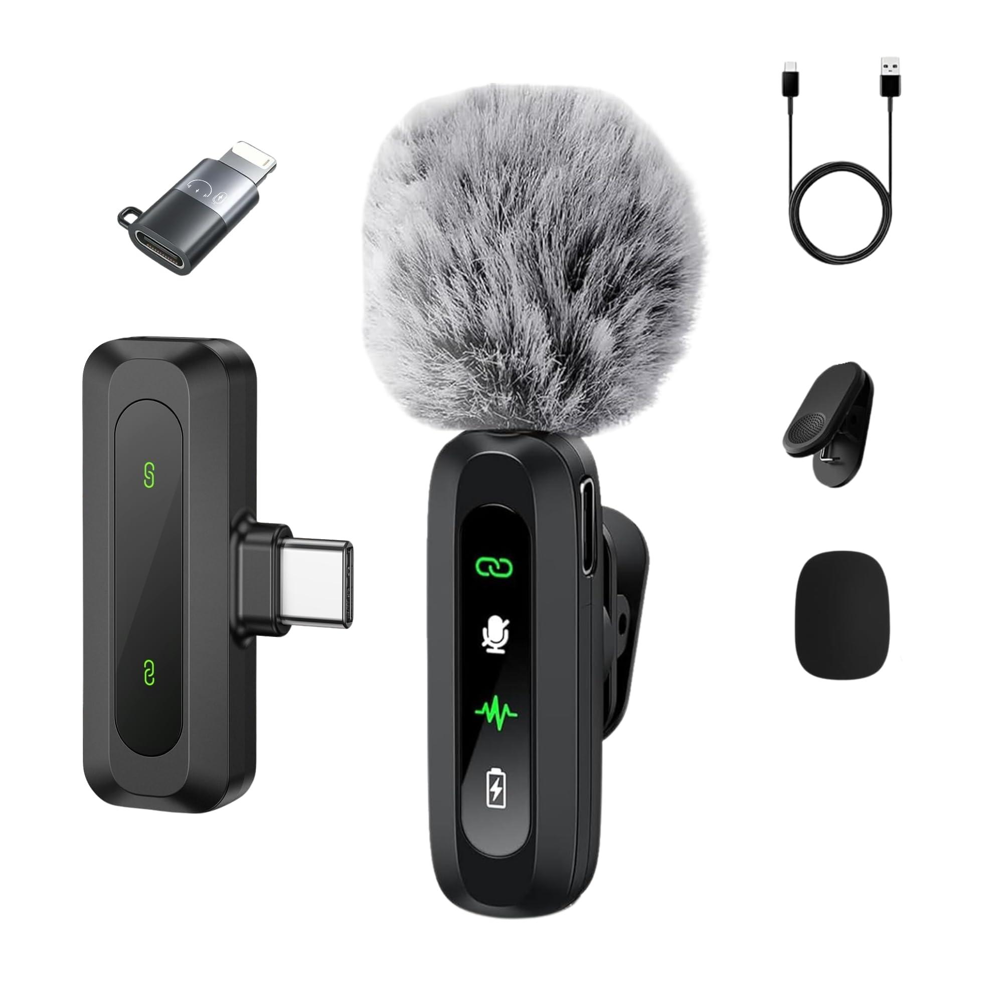 GADGETSWEAR AI J3 Single Wireless Lavalier Microphone with Furry Windshield, Collar Mic for Android, iPhone & USB Devices, Noise Cancelling Mic for Vlogging, YouTube, Podcasting, Interviews